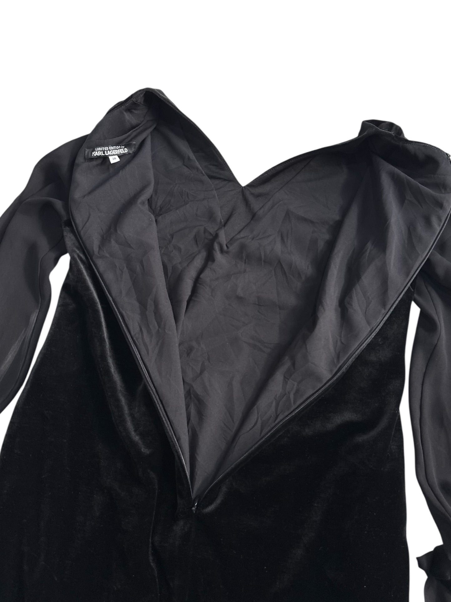 Karl Lagerfeld Limited Edition Black Velvet Dress Sheer Sleeve Minimal A Line