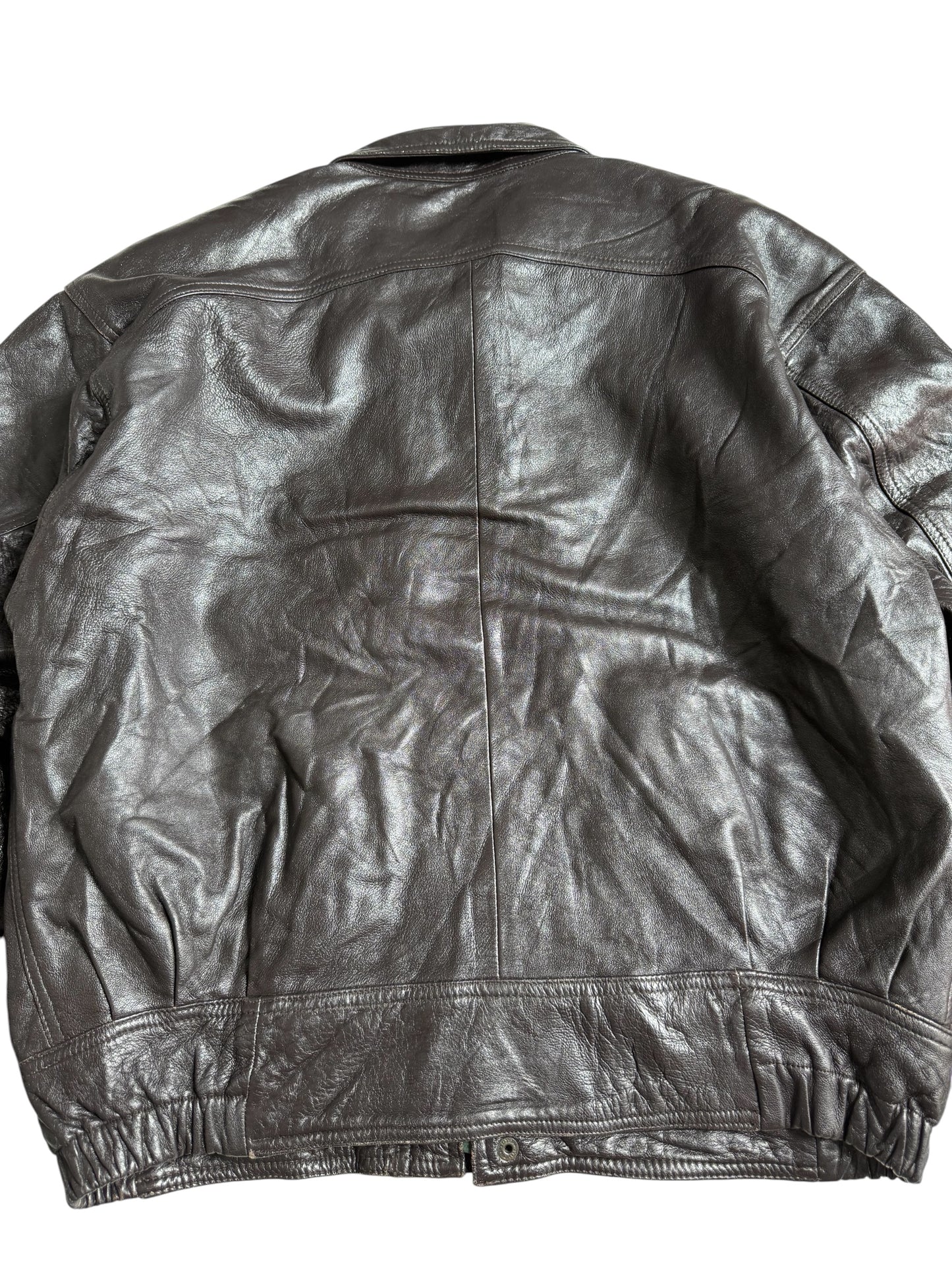 Vintage Three Gold Japan Dark Brown Leather Bomber Jacket