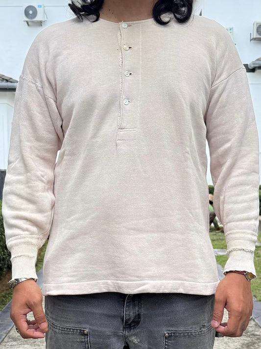 Vintage White Henley Shirt Mother of Pearl Buttons