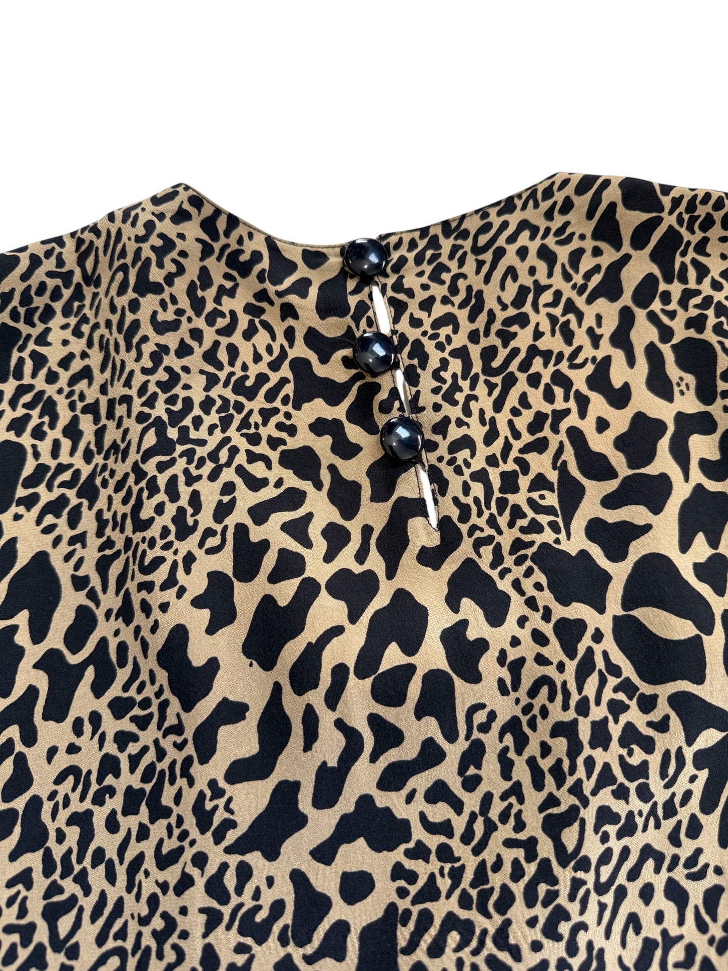 Vintage Mata Hari Leopard Silk Wool Ruffle Blouse Made In Italy