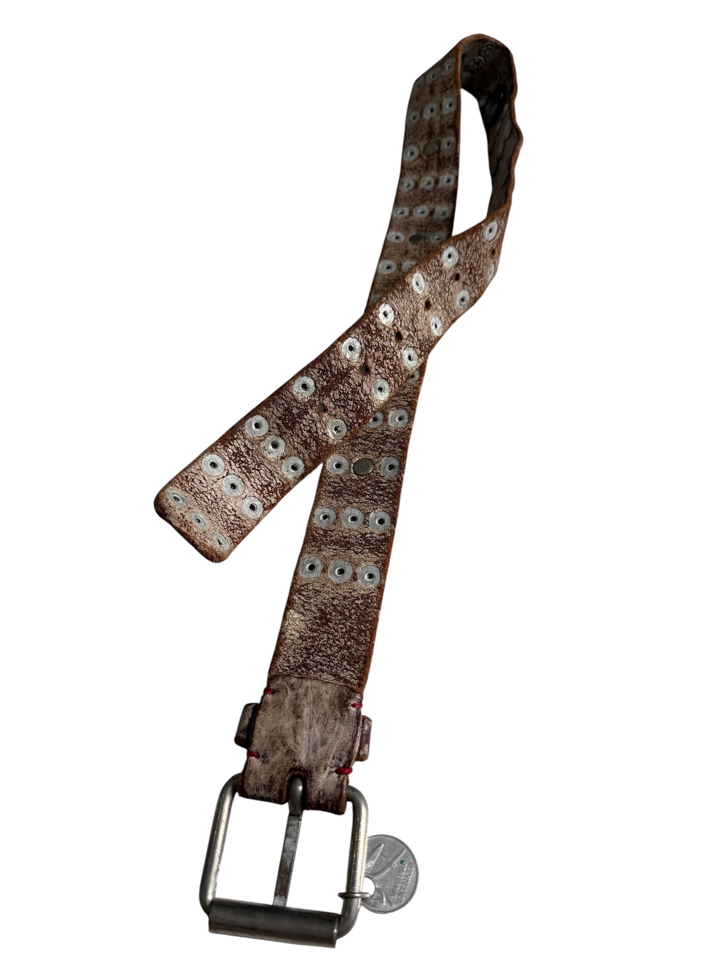Handmade Distressed Leather Coin Studded Belt Mixed European Coins