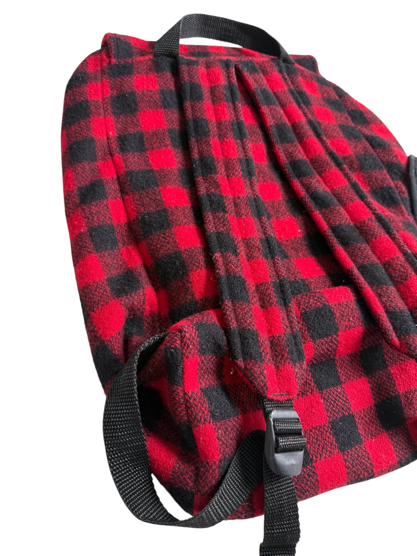 Vintage Johnson Woolen Mills Buffalo Plaid Wool Backpack Made in USA