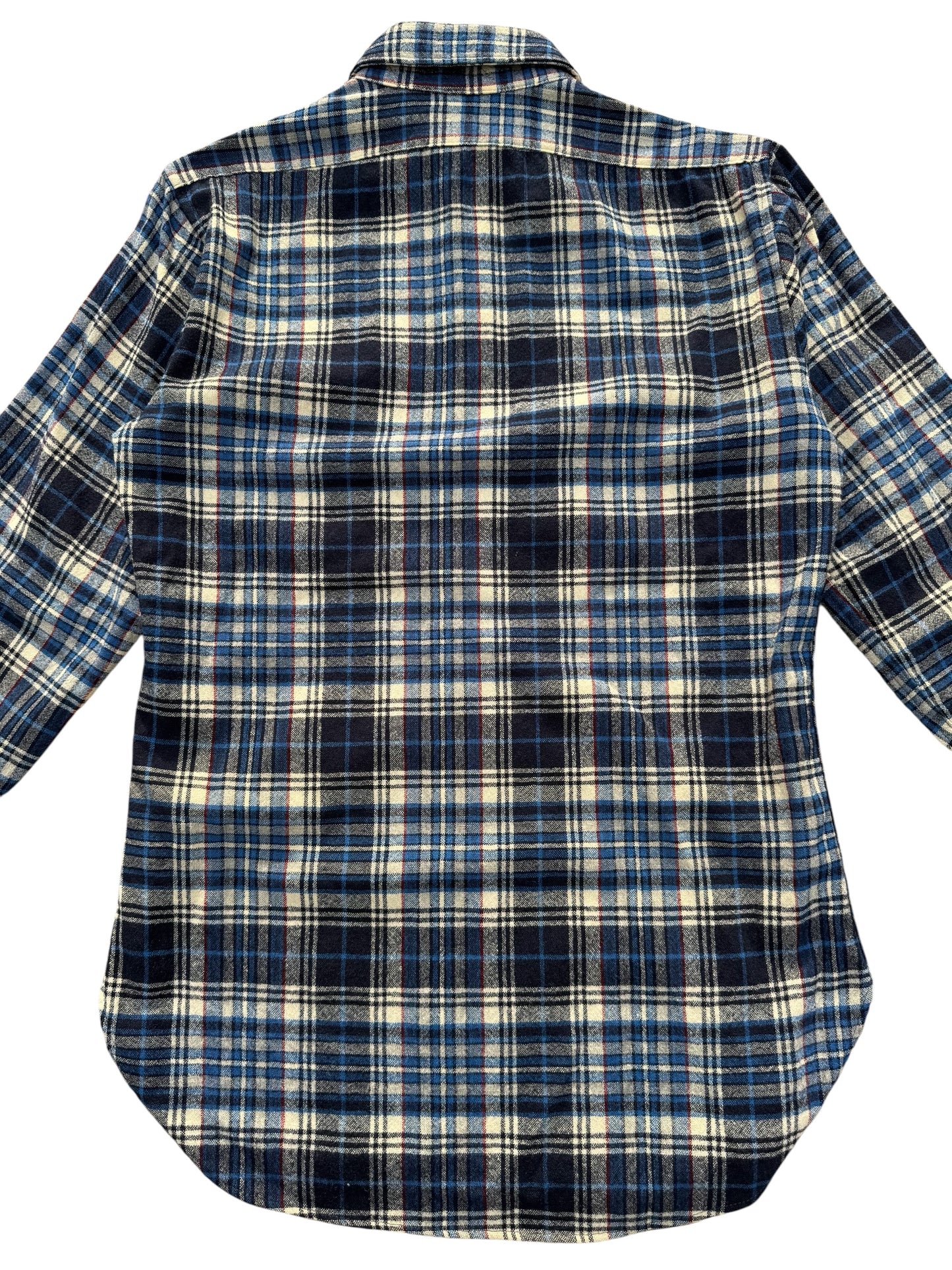 Vintage Pendleton Wool Plaid Shirt Navy Blue Cream USA Made