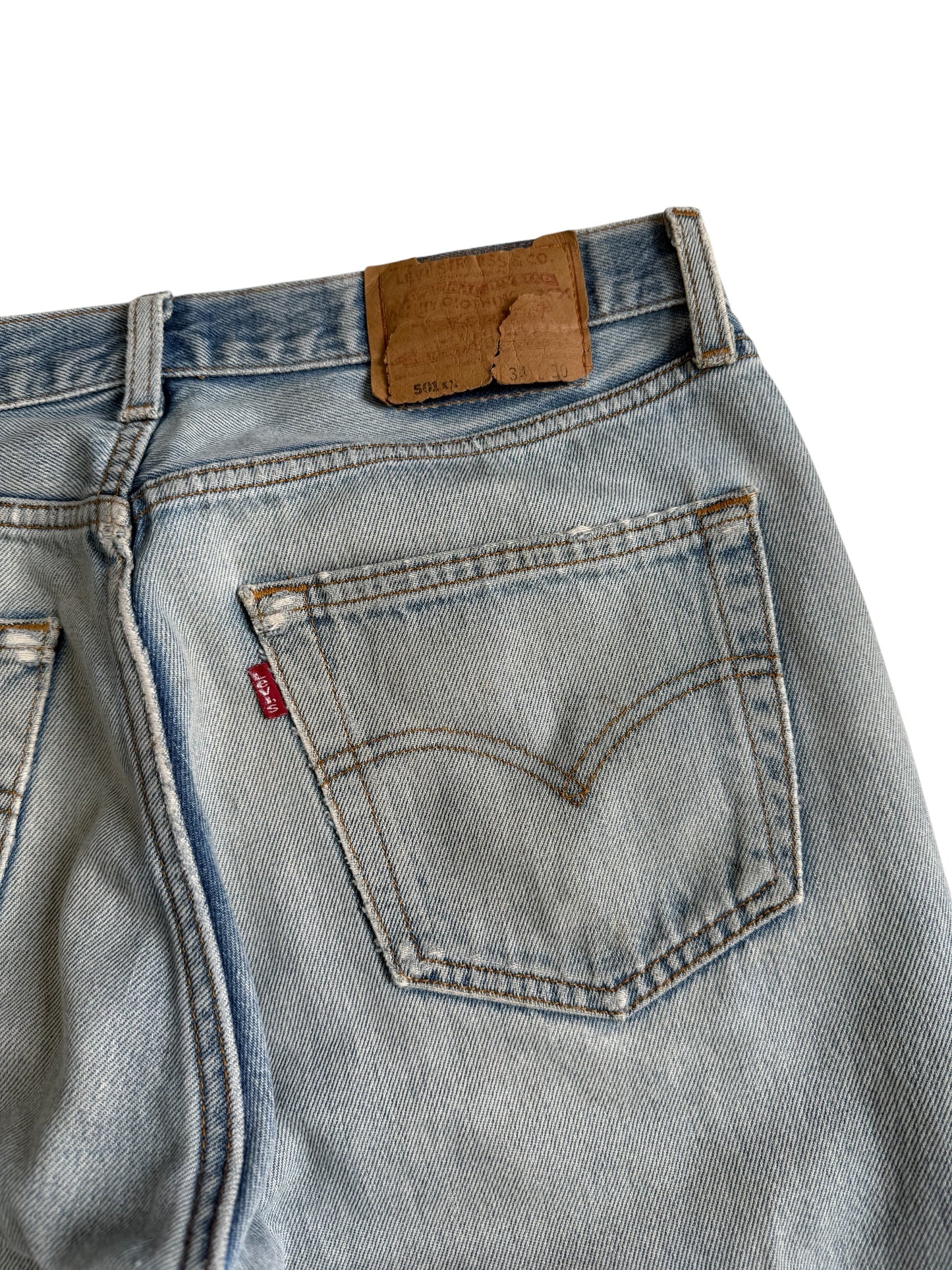 Vintage Levis 501XX Distressed Cropped Jeans Made in USA Light Wash Denim