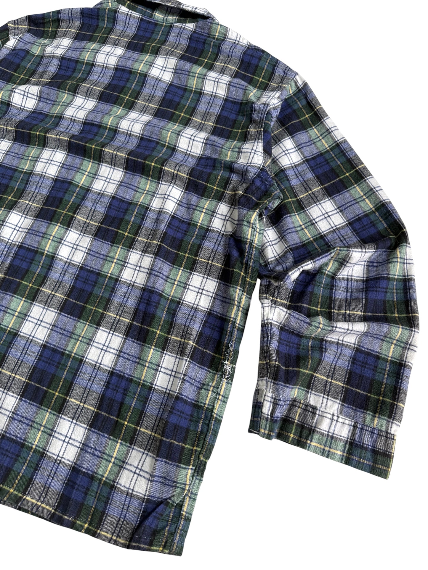 Vintage 1990s LL Bean Black Watch Plaid Flannel Pajama Shirt Made in USA