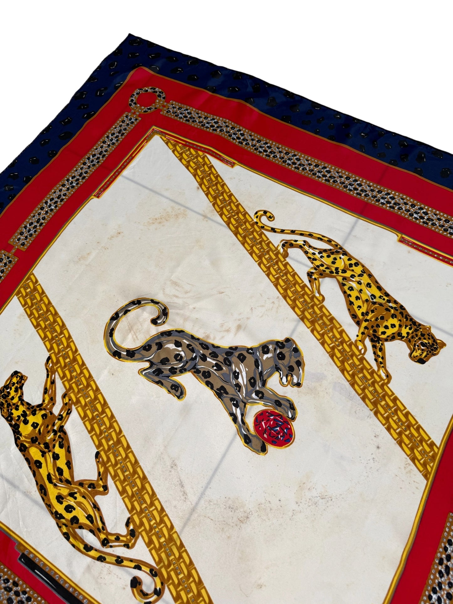 Vintage Hermes Style Leopard Print Silk Feel Scarf