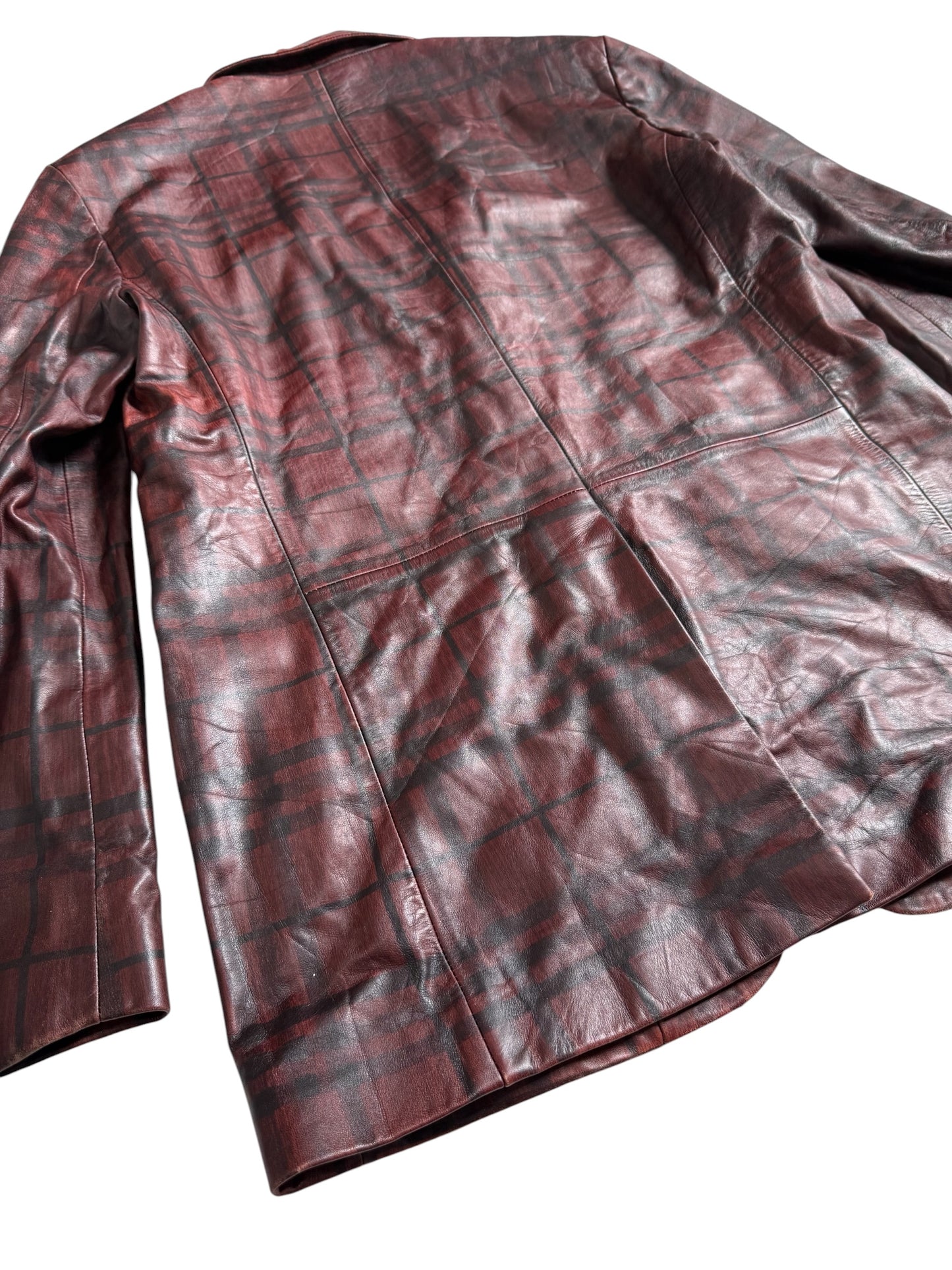 Burberry Leather Plaid Nova Check Blazer Jacket Made In Italy
