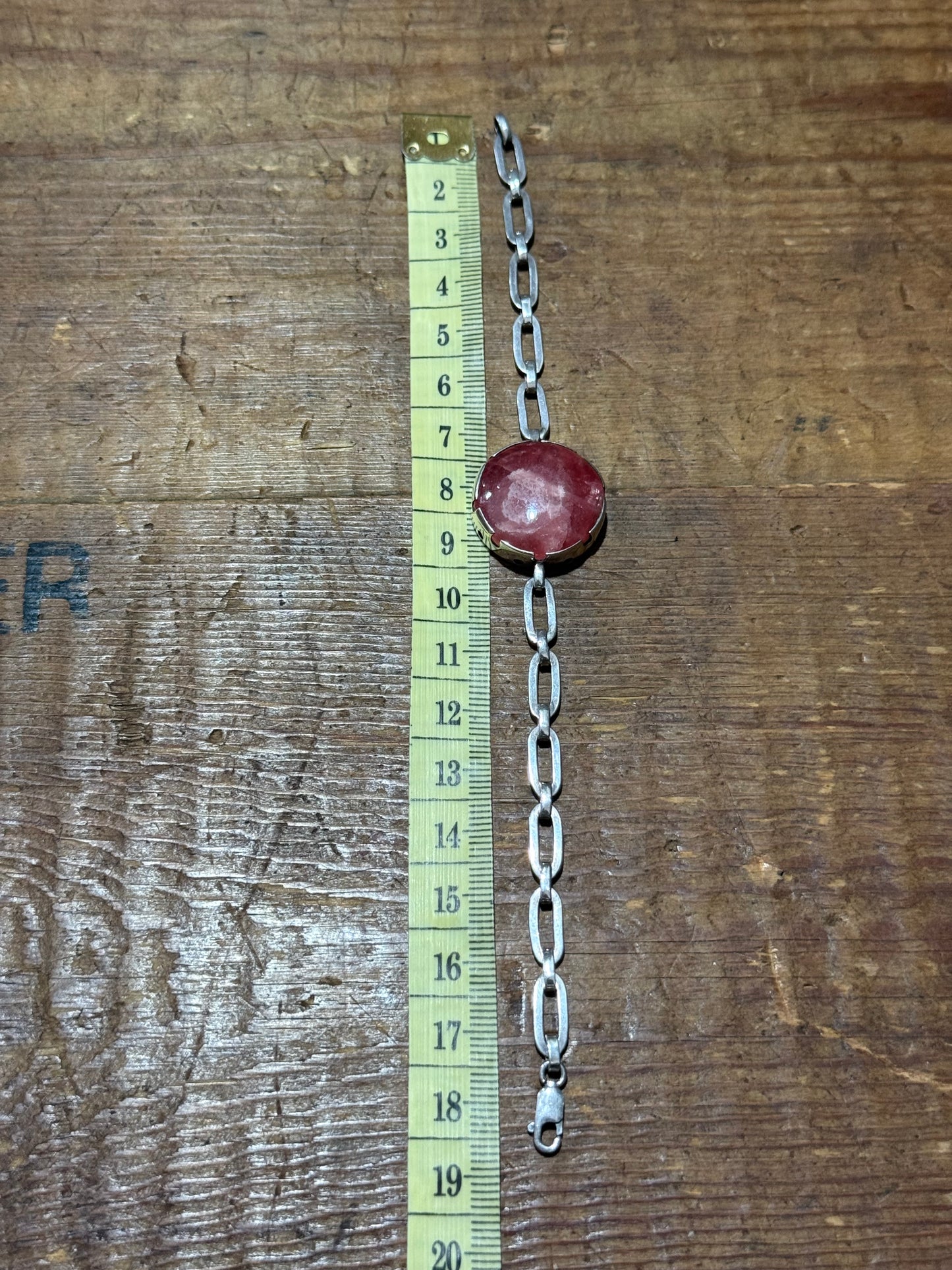 Vintage Red Stone Bracelet Sterling Silver Chain Link