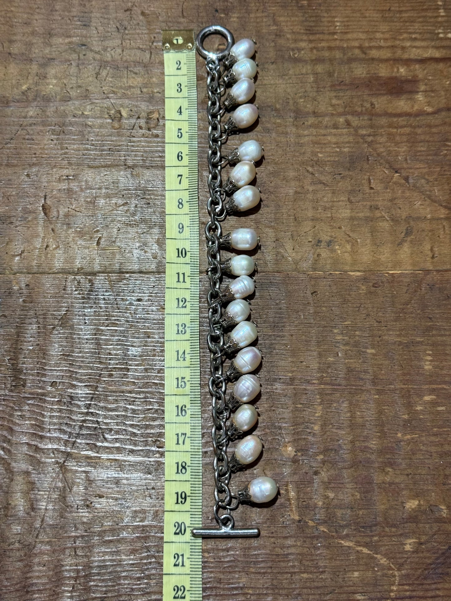 Vintage Pearl Charm Bracelet Sterling Silver Chain Dangle