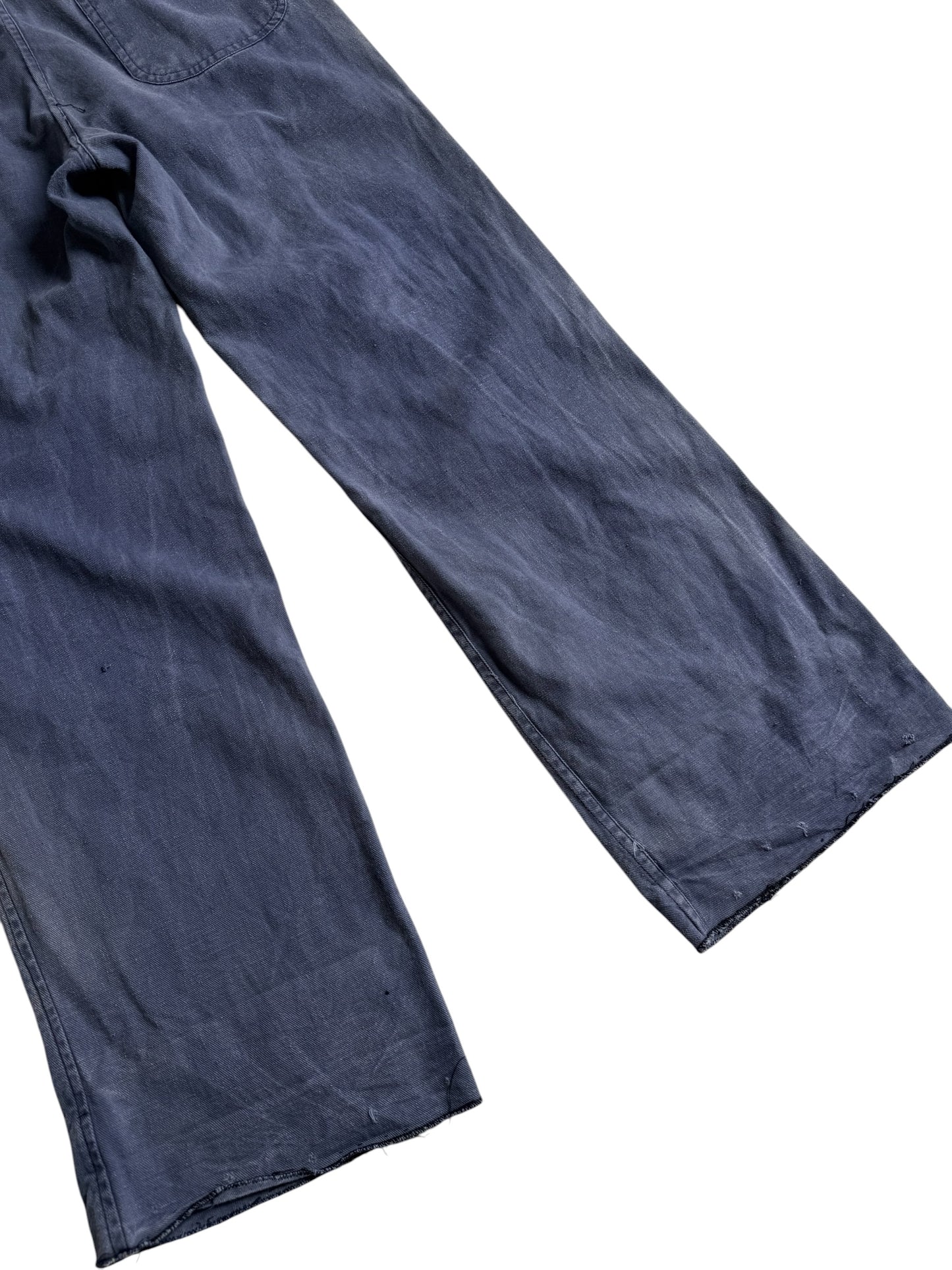 Vintage 1960s-70s French Dry Cotton Twill Work Pants Blue Utility Trousers