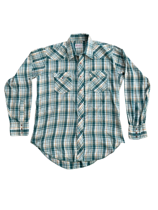 Vintage Wrangler “Permanent Press” Plaid Western Shirt