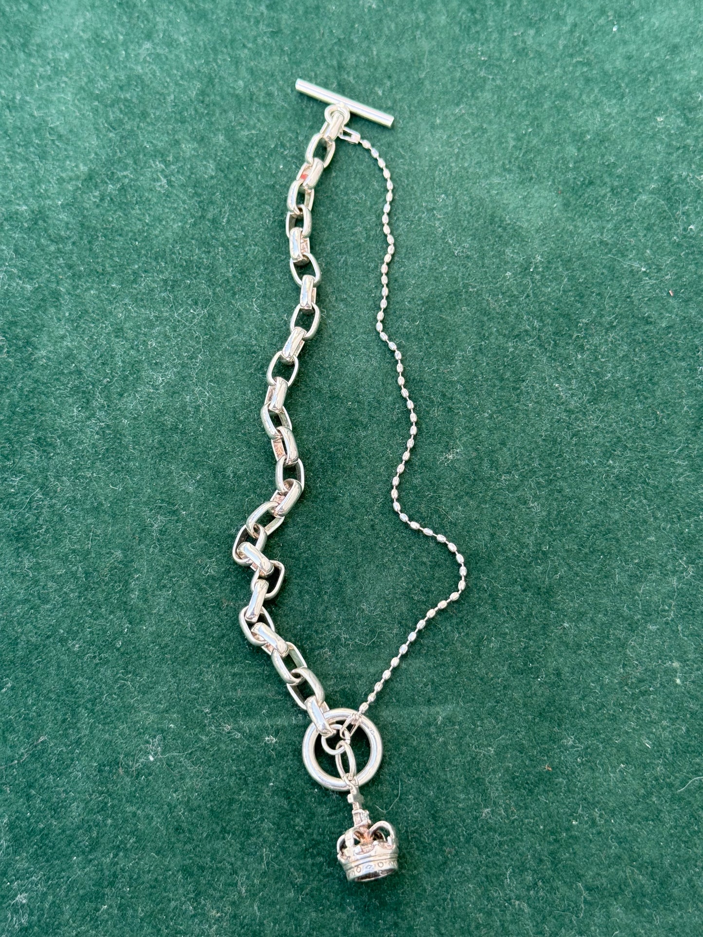 Vintage Sterling Silver Crown Charm Toggle Bracelet
