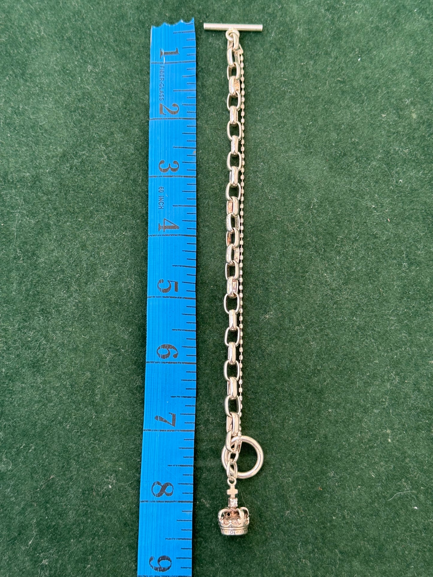 Vintage Sterling Silver Crown Charm Toggle Bracelet
