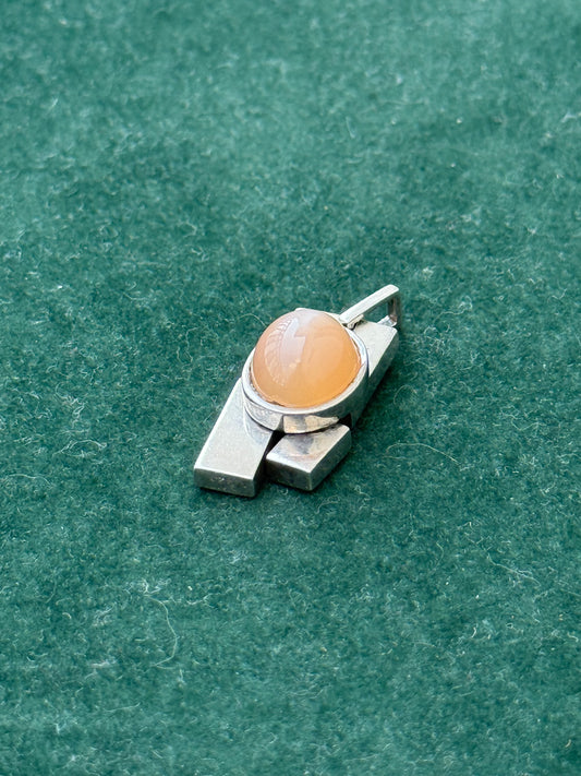 Vintage Stone Market Japan Silver Pendant with Orange Cabochon Stone