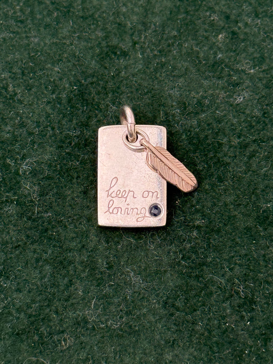 Vintage 925 Sterling Silver “Keep On Loving” Tag Pendant with Feather Charm