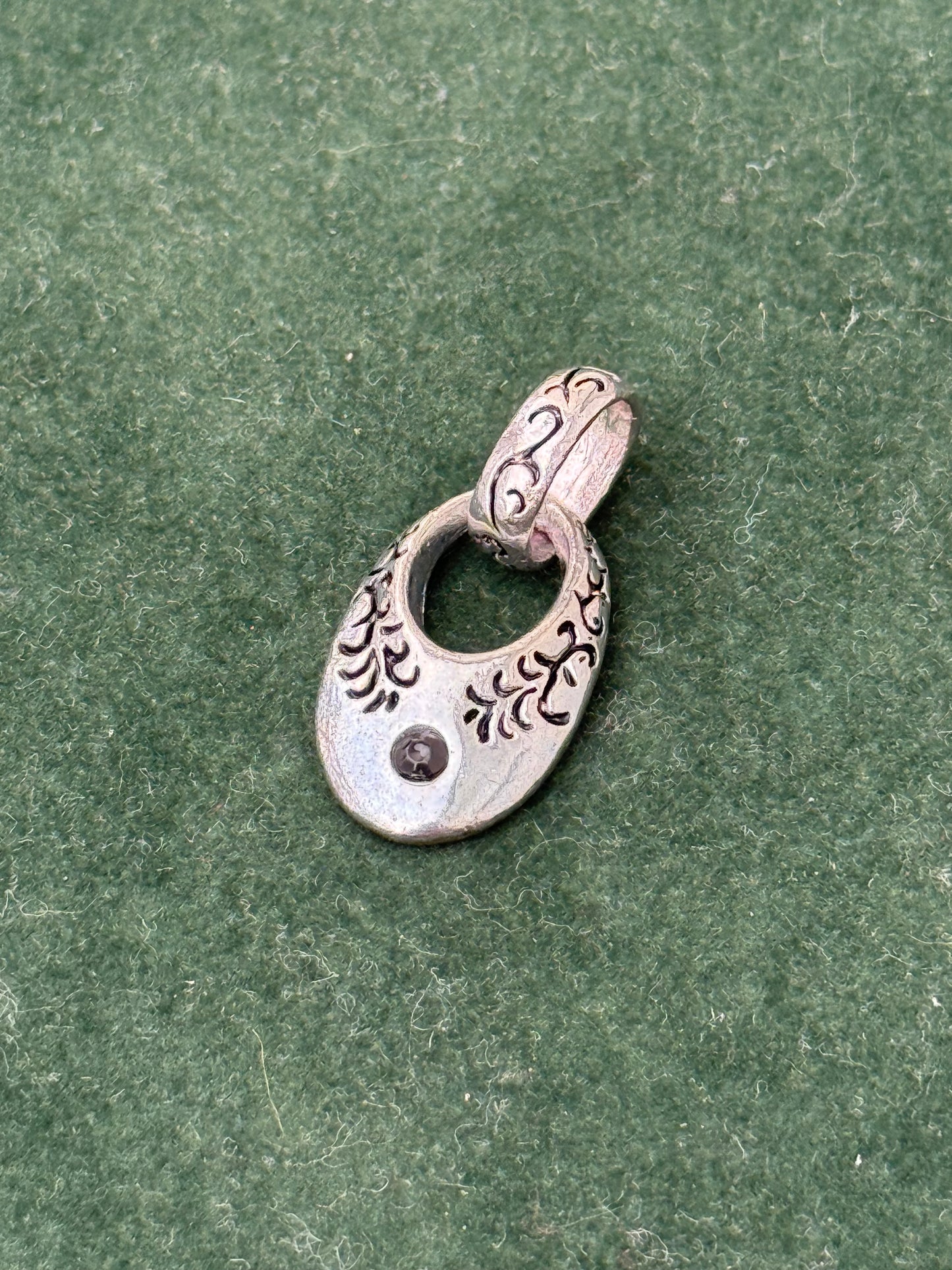 Vintage Sterling Silver Floral Pendant with Black Stone Accent