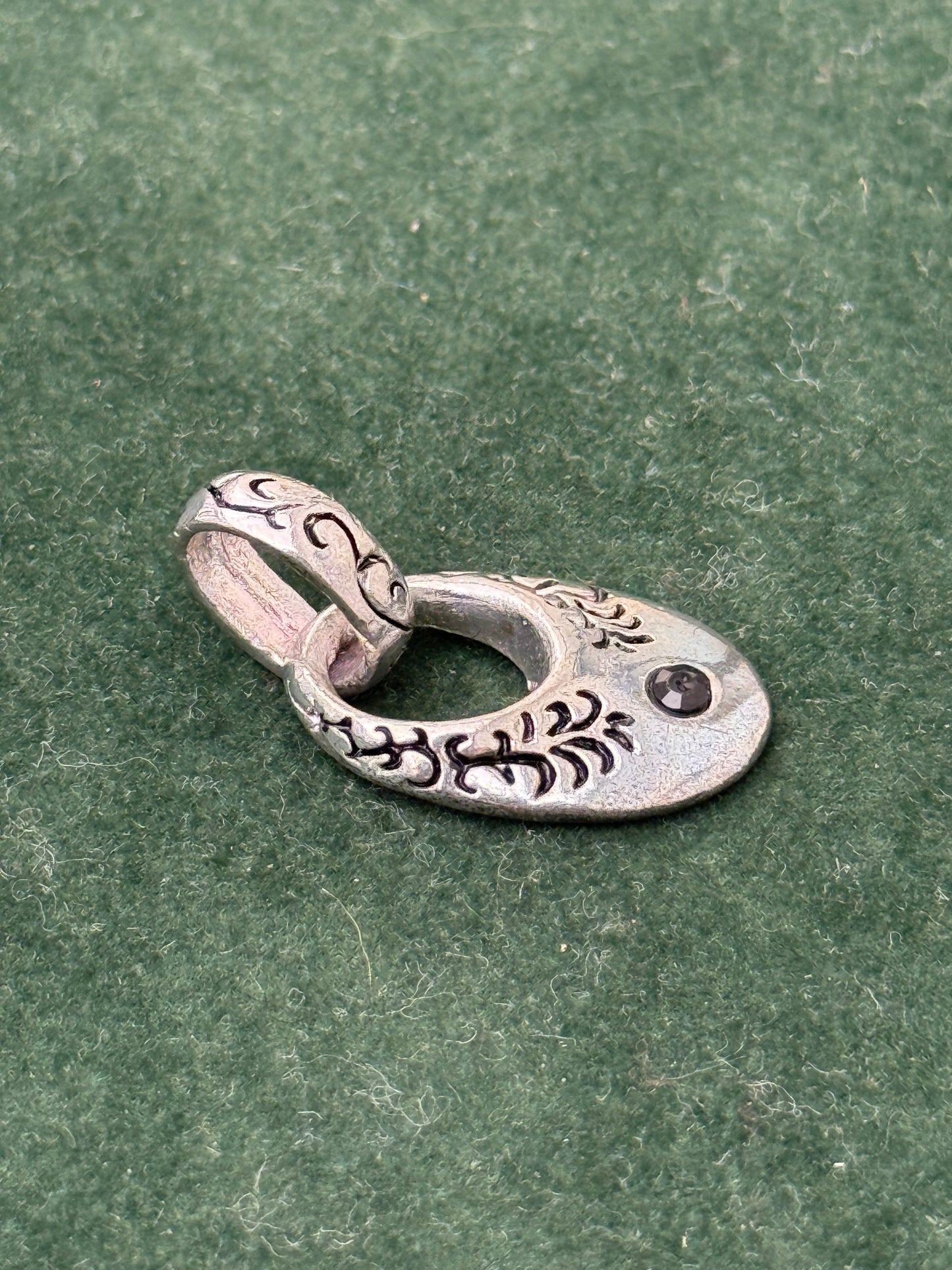 Vintage Sterling Silver Floral Pendant with Black Stone Accent