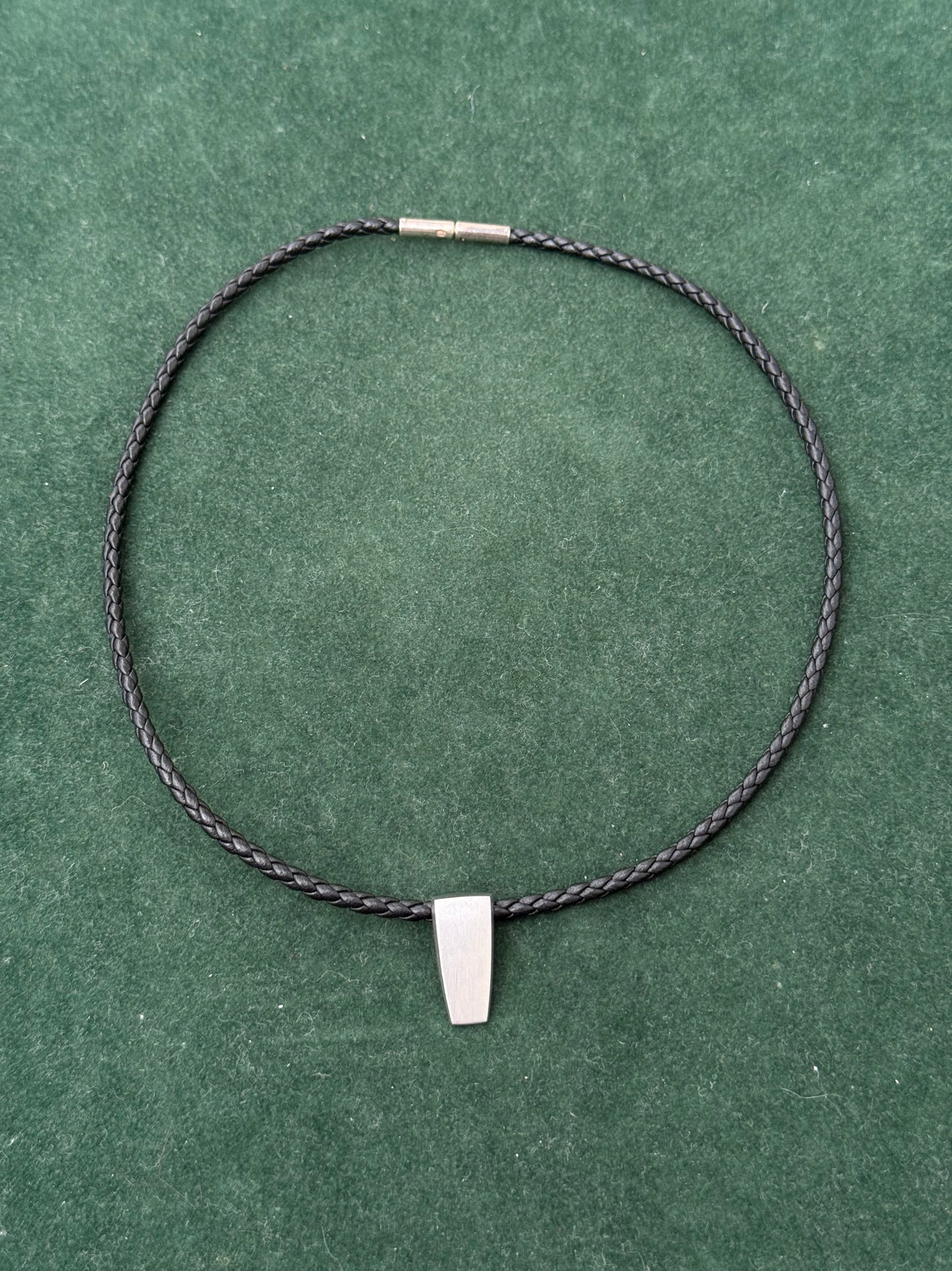 Georg Jensen Denmark 925 Silver Pendant on Braided Leather Necklace