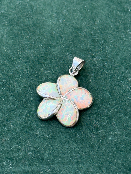 Sterling Silver Opal Inlay Flower Pendant – Five Petal Design