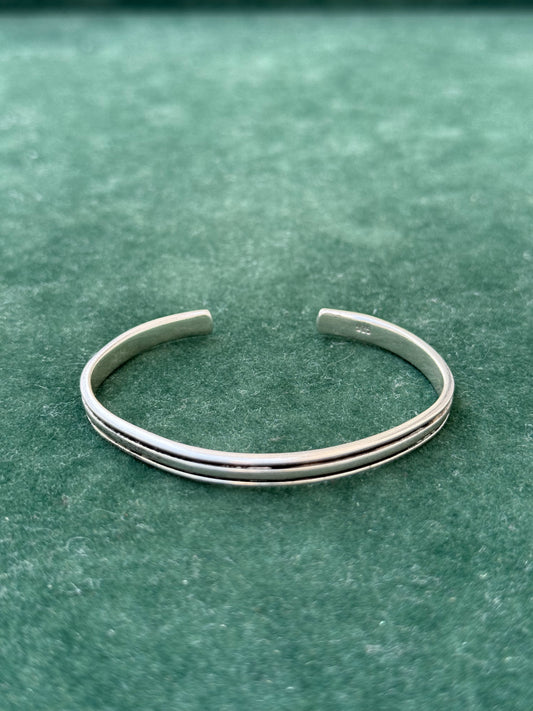 Minimalist Sterling Silver Cuff Bracelet – Double Line Groove Design