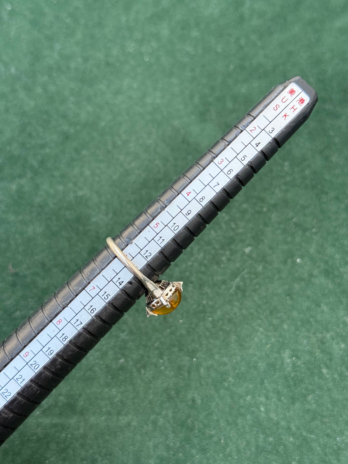 Vintage Sterling Silver Ring with Yellow Cabochon Stone Classic Solitaire Design