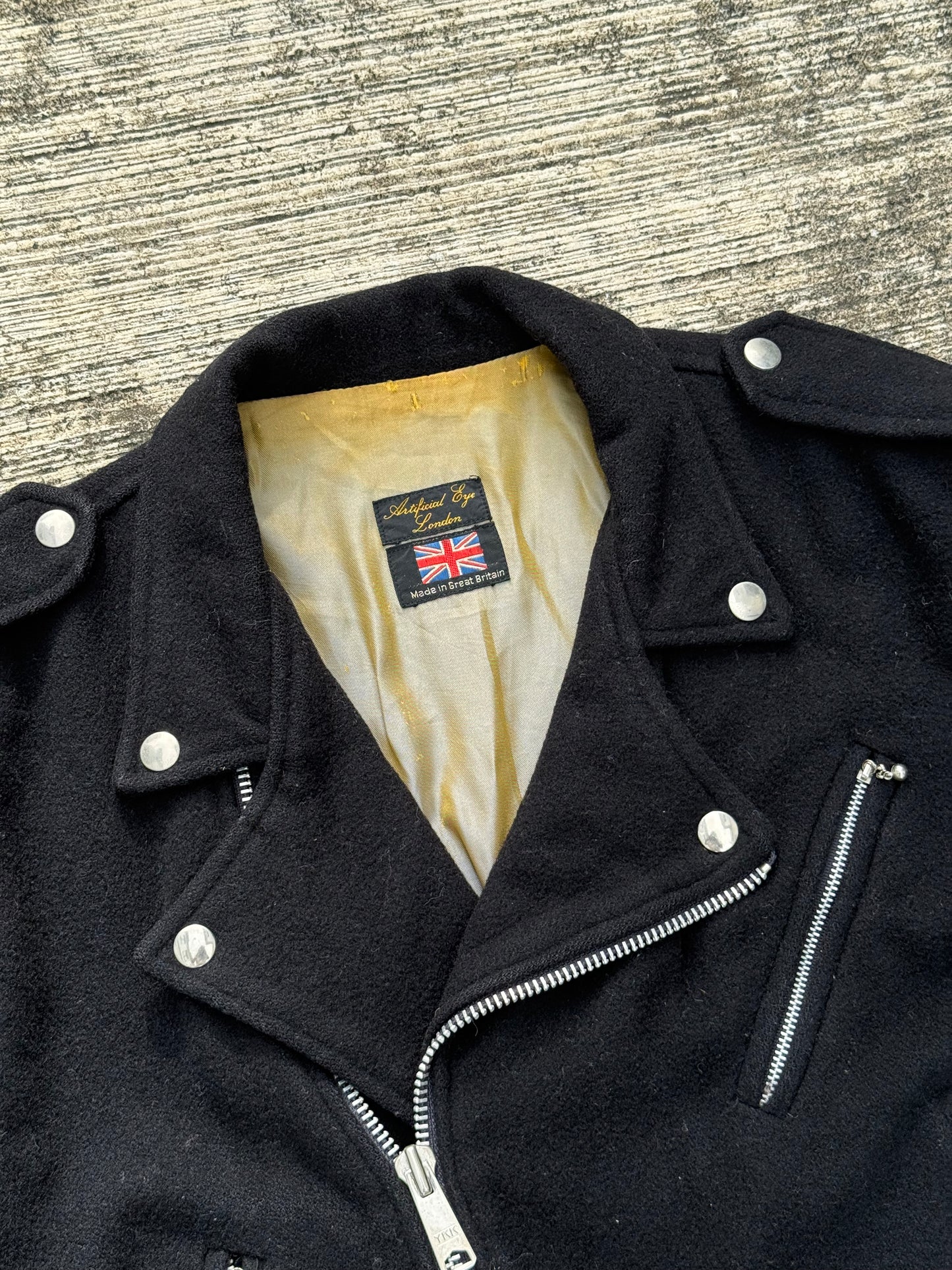 Vintage 1970s Artificial Eye London Wool Biker Jacket Cropped Motorcycle Style