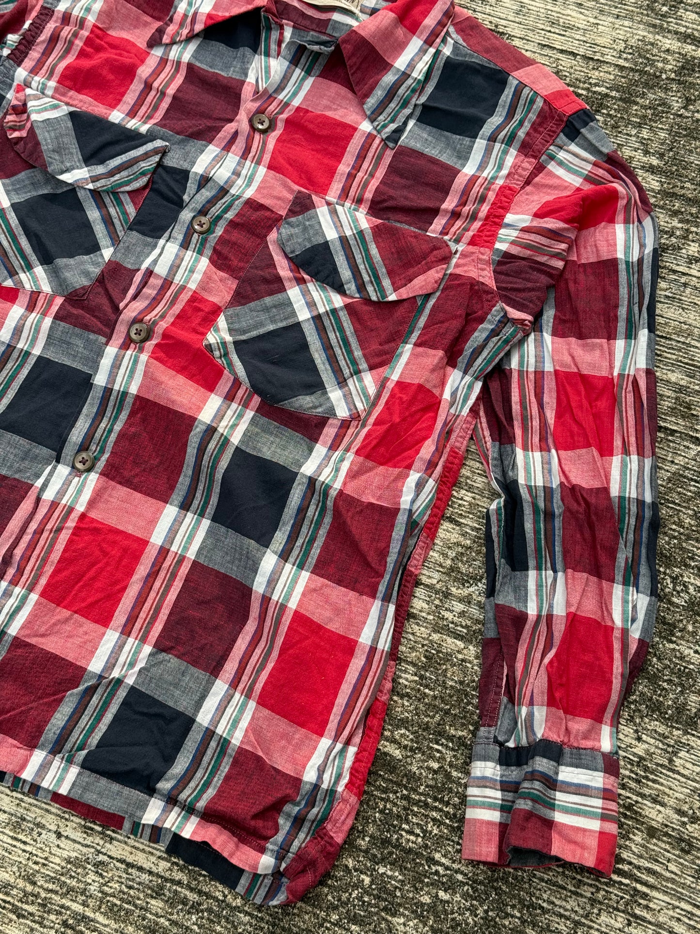 Vintage 1950s Mark Twain Loop Collar Plaid Shirt Cotton Leisure Mid-Century Casual