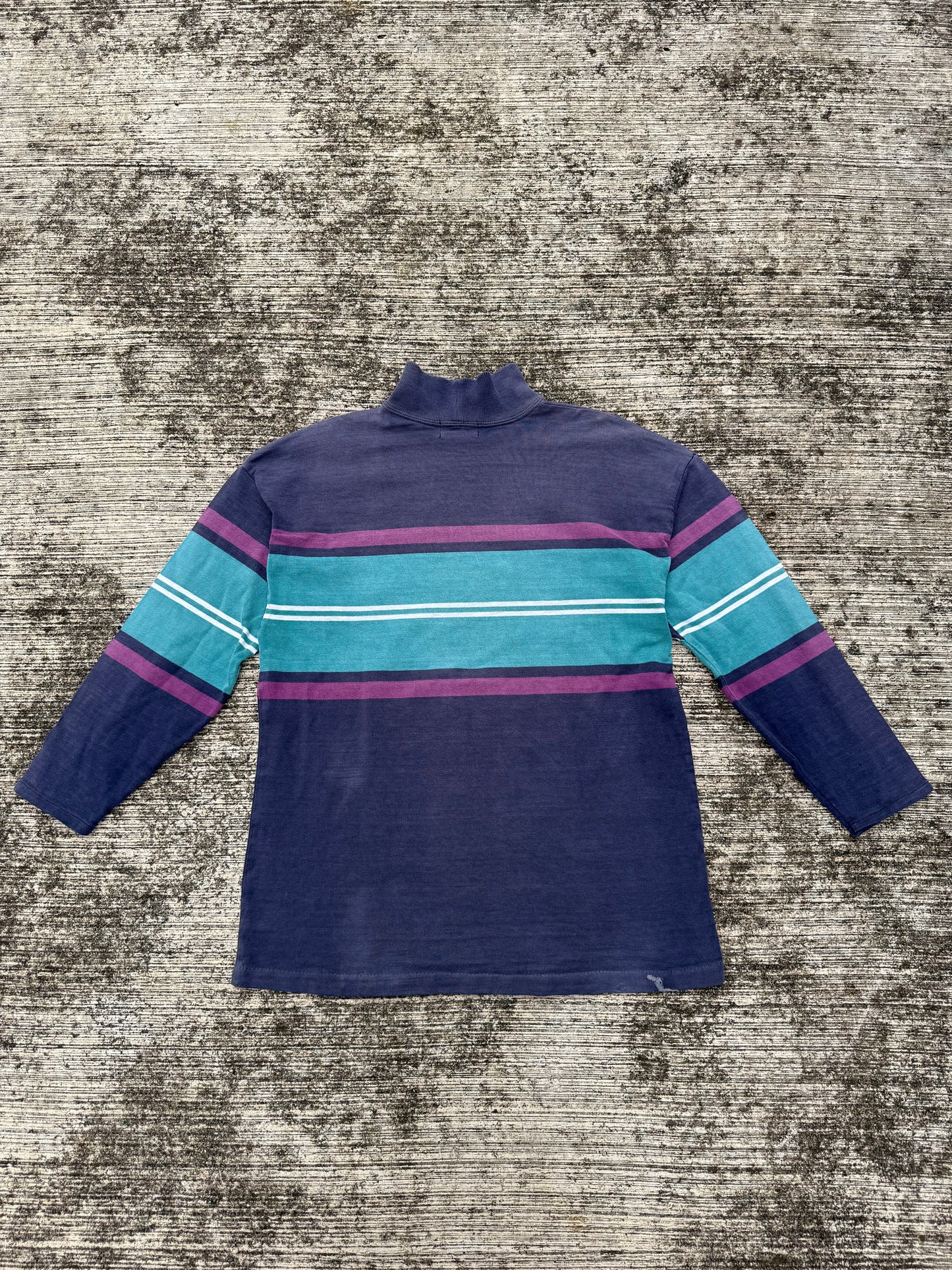 Vintage 80s 90s L.L. Bean Mock Neck Stripe Shirt USA Made Sun Faded