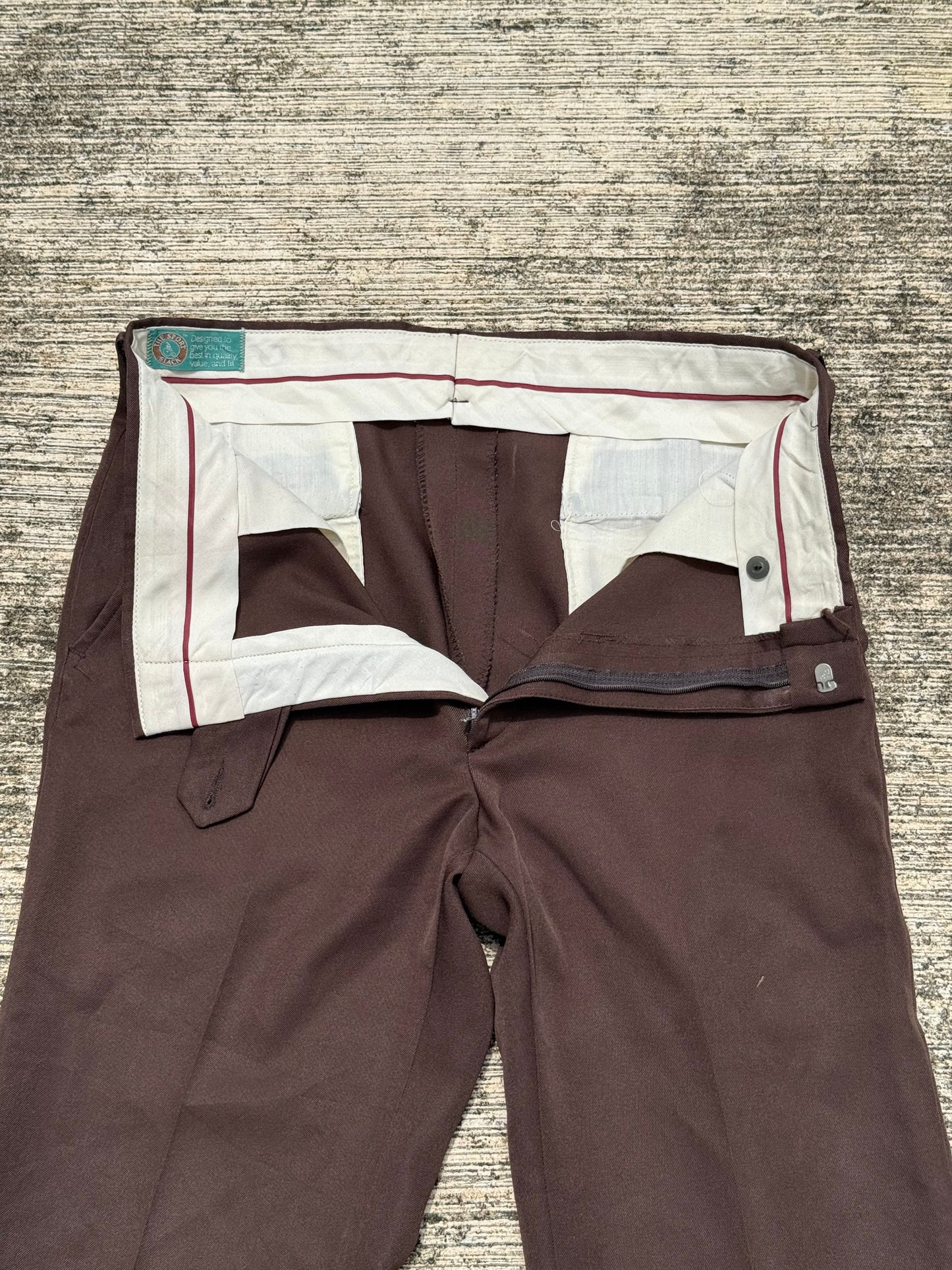 Vintage 70s The Sport Slack Brown Gabardine Trousers High Waist Wide Leg Disco Pants