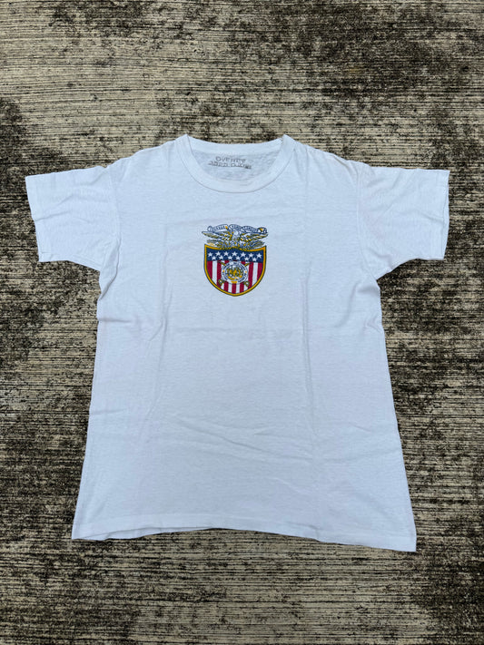 Rare 1940s Valley Forge Military Academy T-Shirt Vintage Single Stitch White Tee USA Eagle Crest Graphic