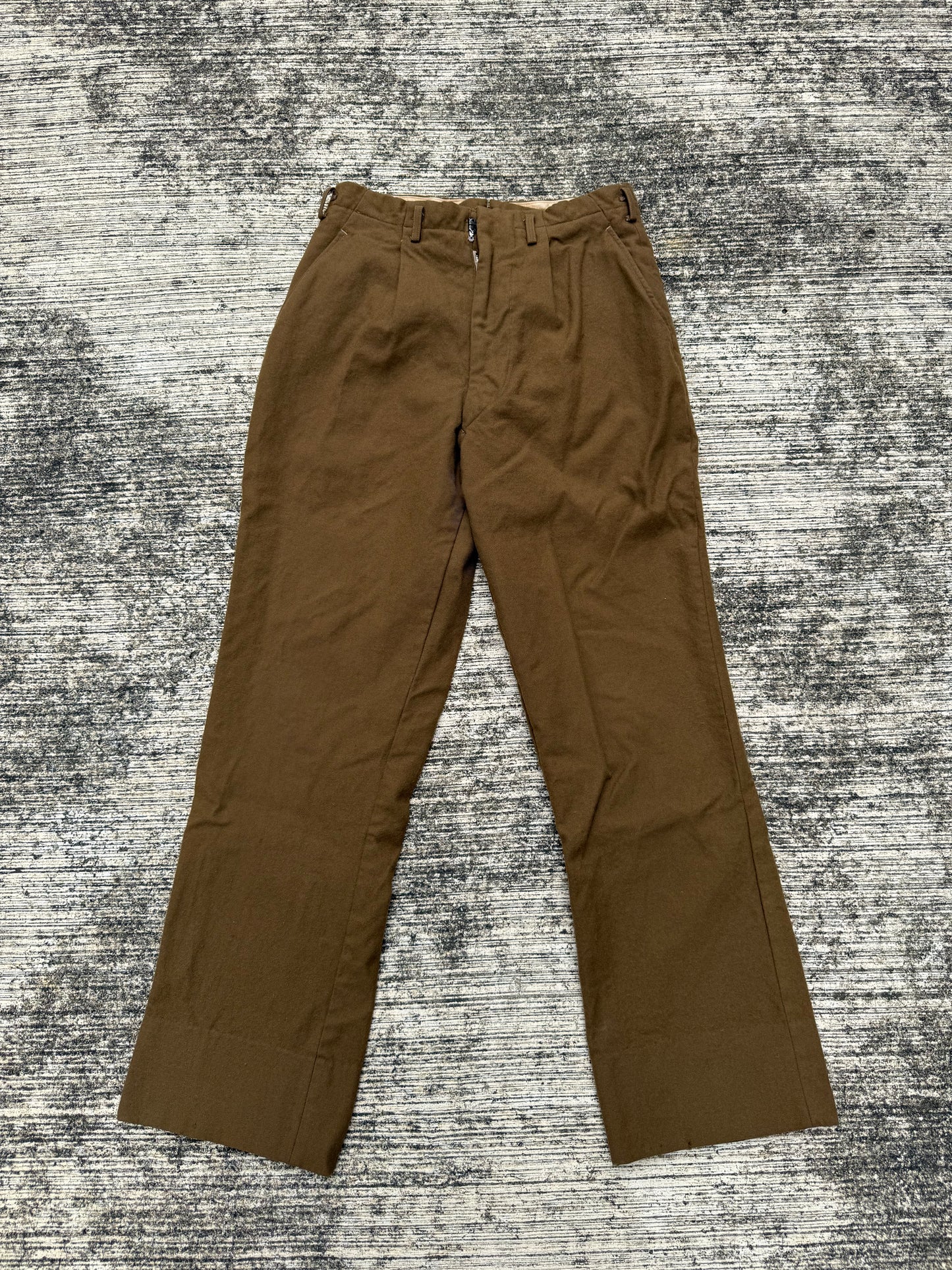 Rare 1960s Brown Wool Work Trousers Vintage European Tailored Slacks