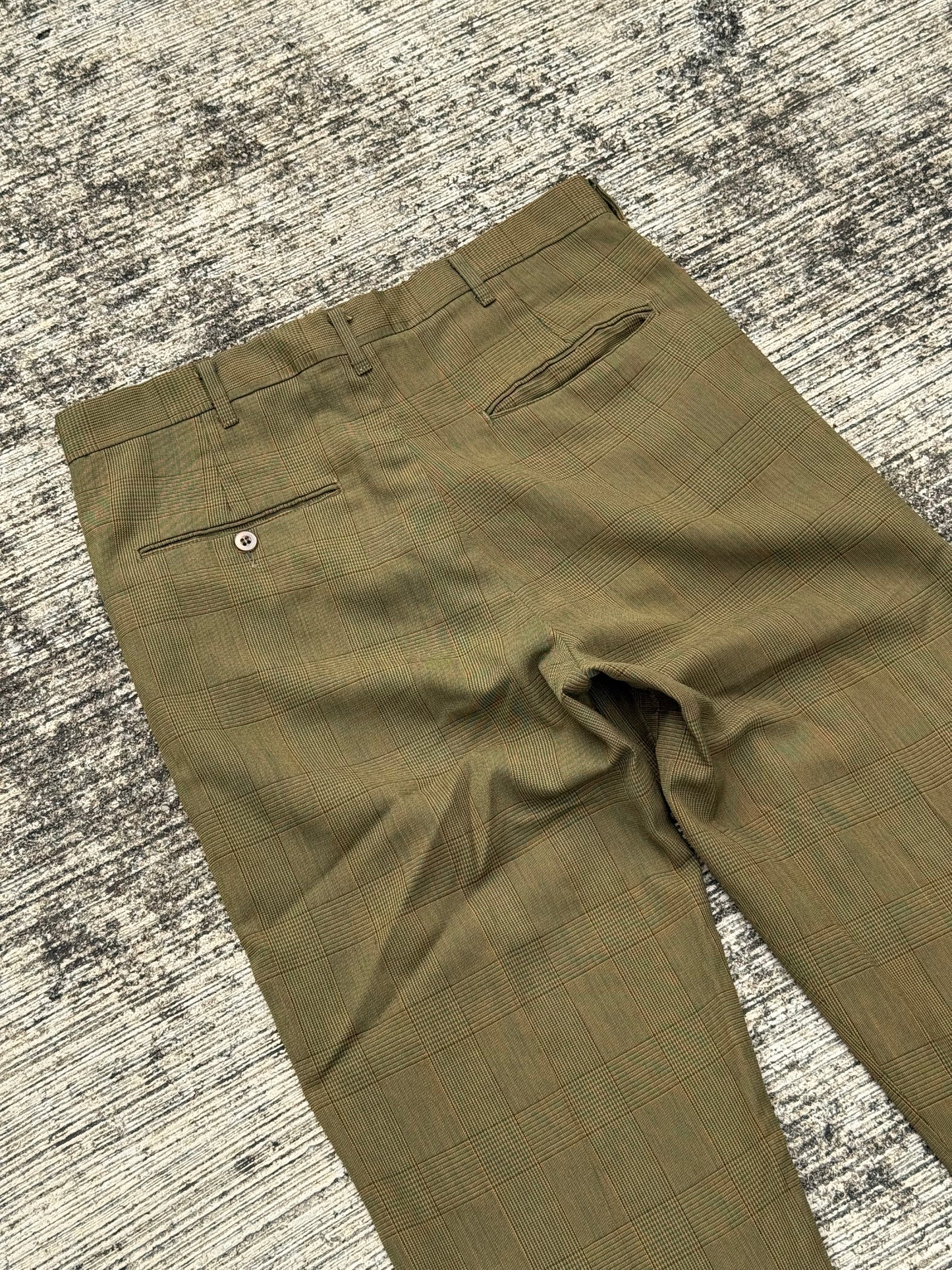 Vintage 1960s Post-Grad Glen Check Pants with Talon Zipper – Olive Brown Plaid Dress Trousers