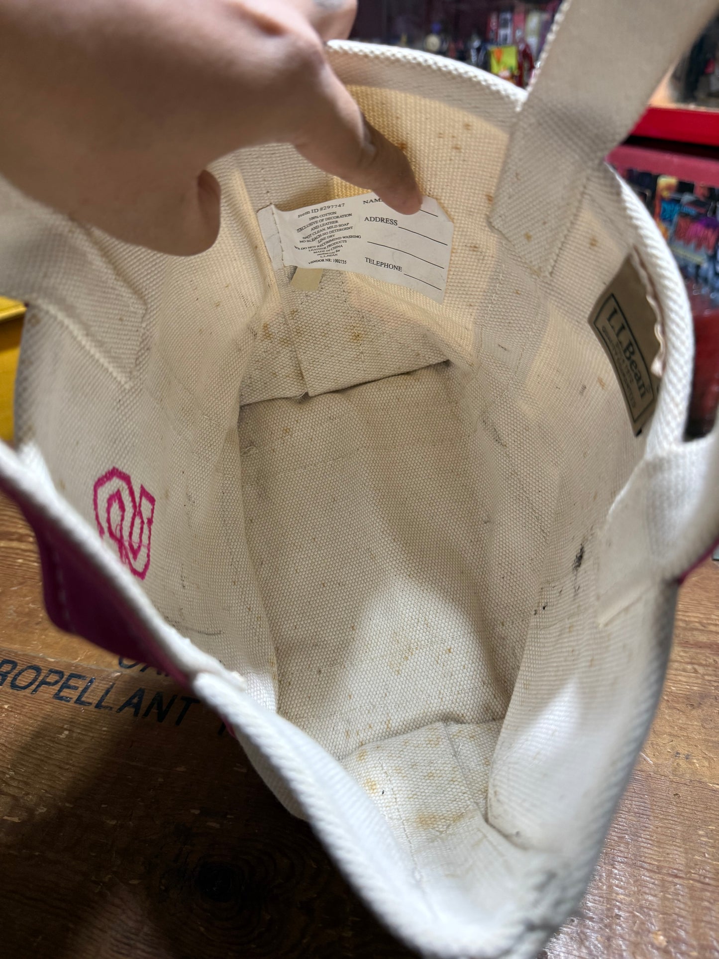 LL Bean Canvas Boat and Tote Bag Pink Trim Mini Tote