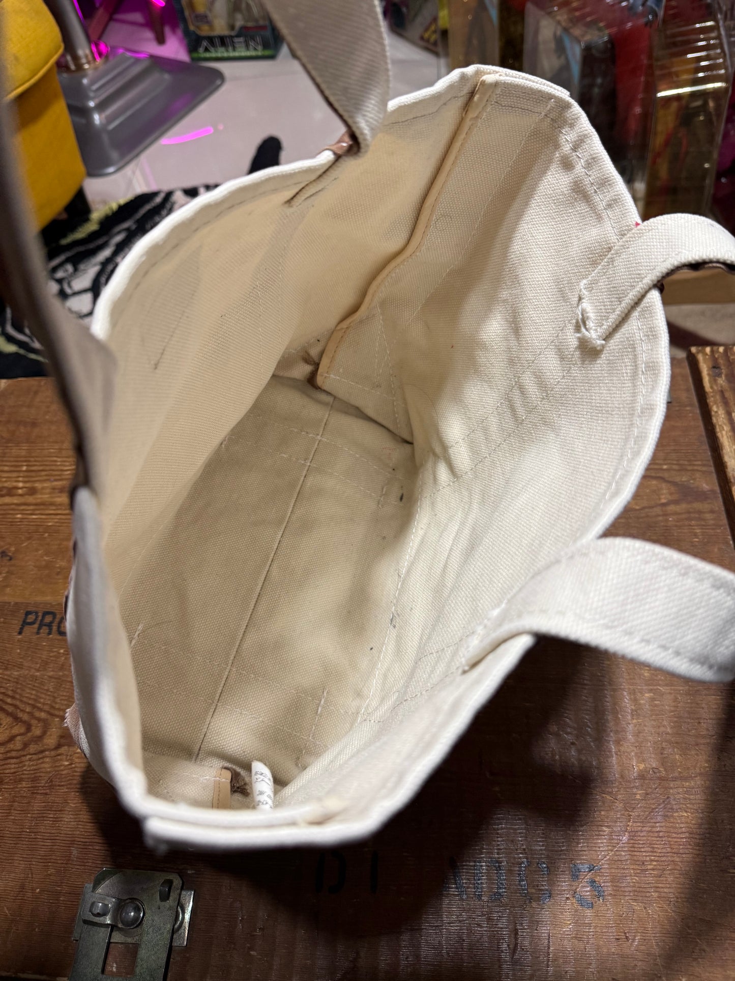 Orcival Canvas Tote Bag Cream Brown Trim Small Size