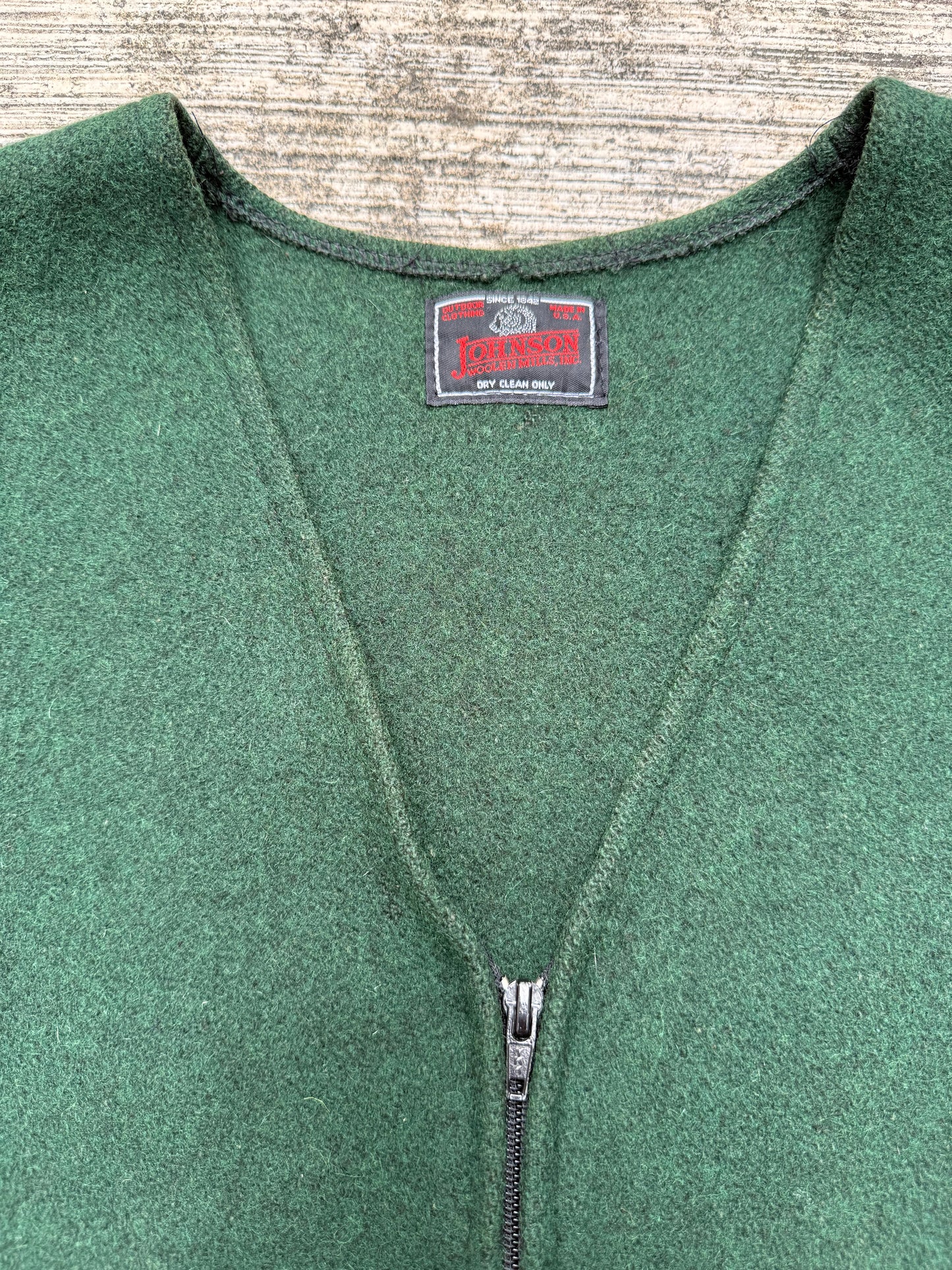 Vintage Johnson Woolen Mills Wool Zip Vest Green Made in USA
