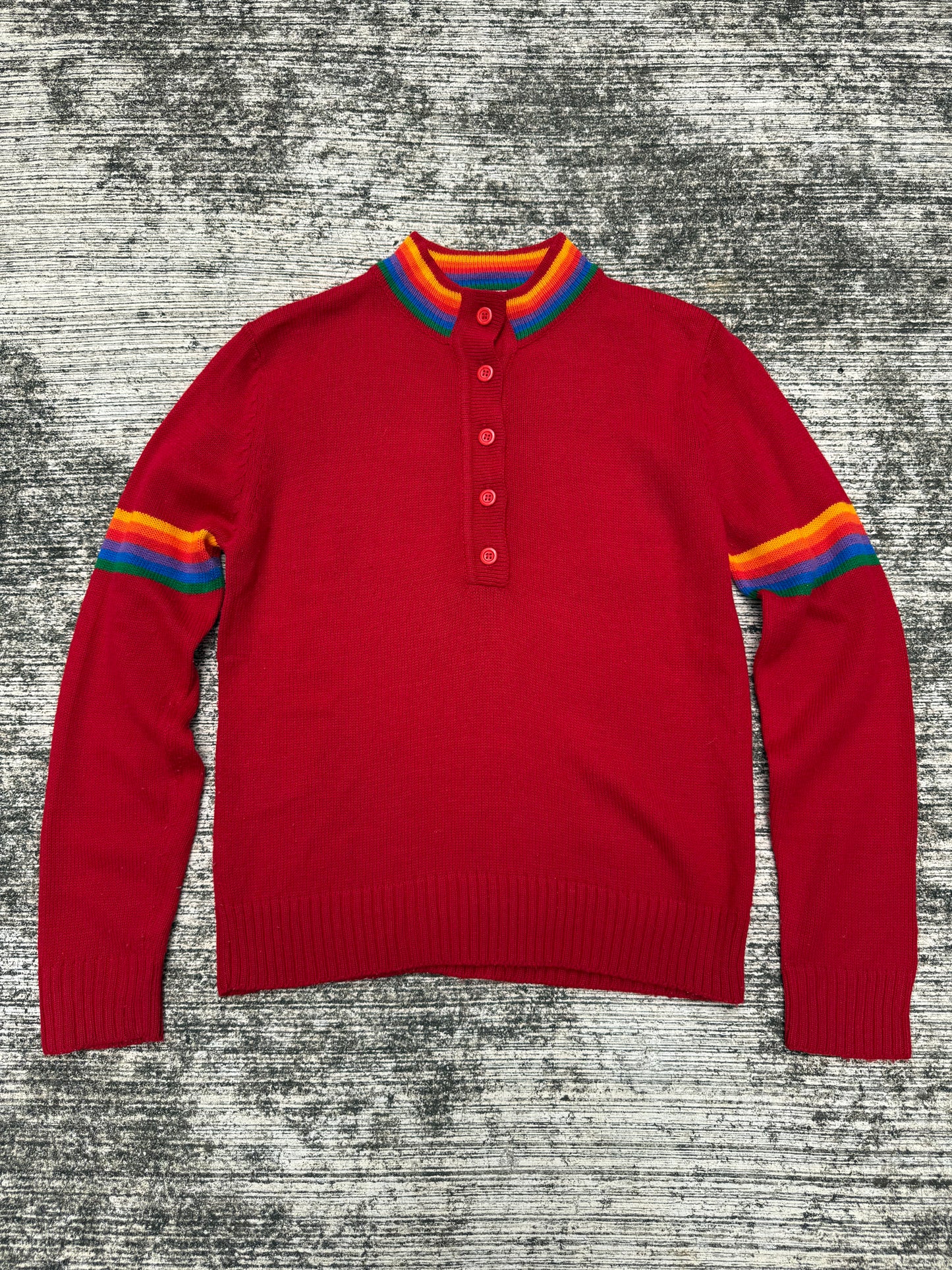Vintage 1970s-80s Levis Rainbow Trim Henley Sweater