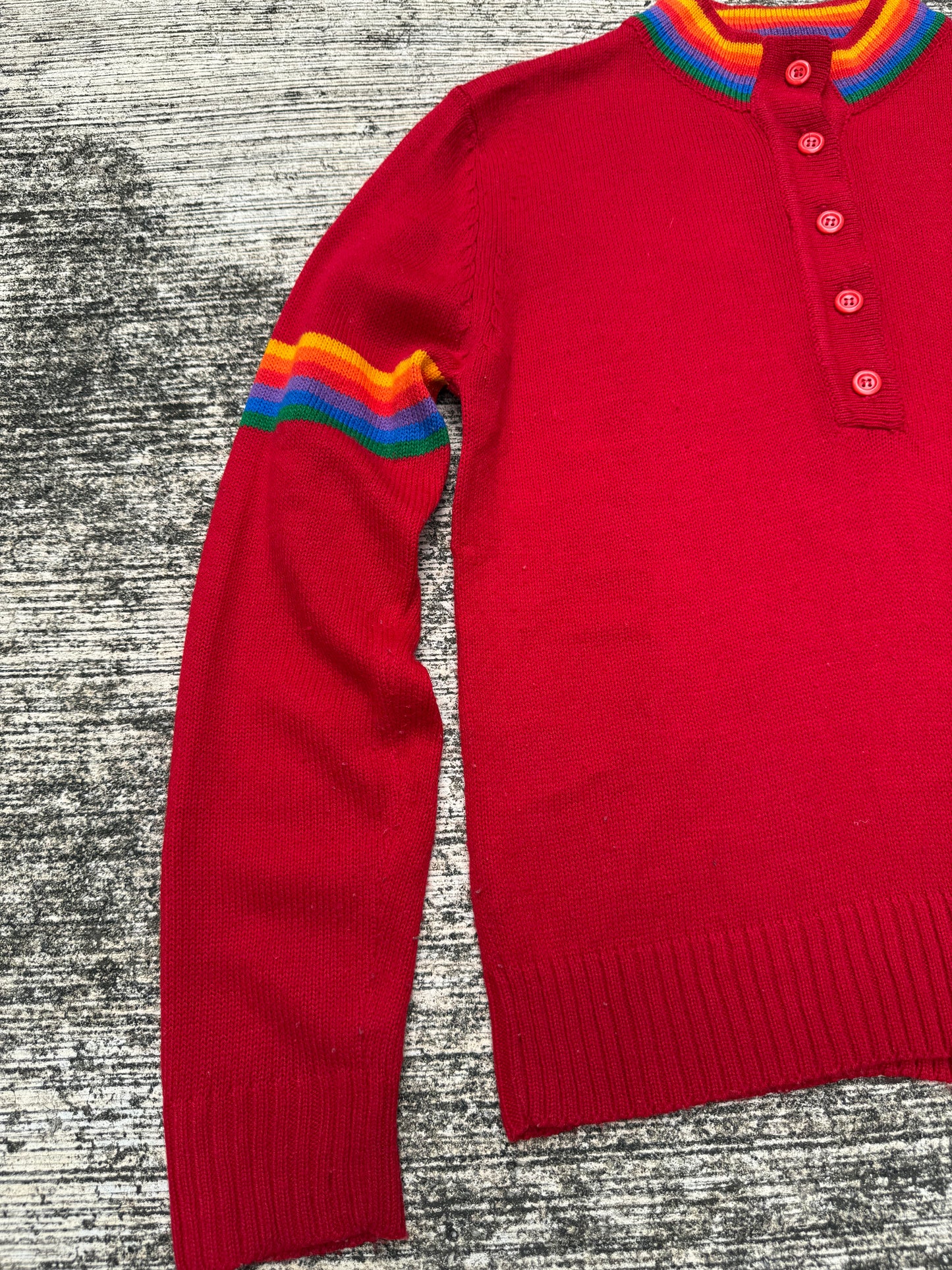 Vintage 1970s-80s Levis Rainbow Trim Henley Sweater