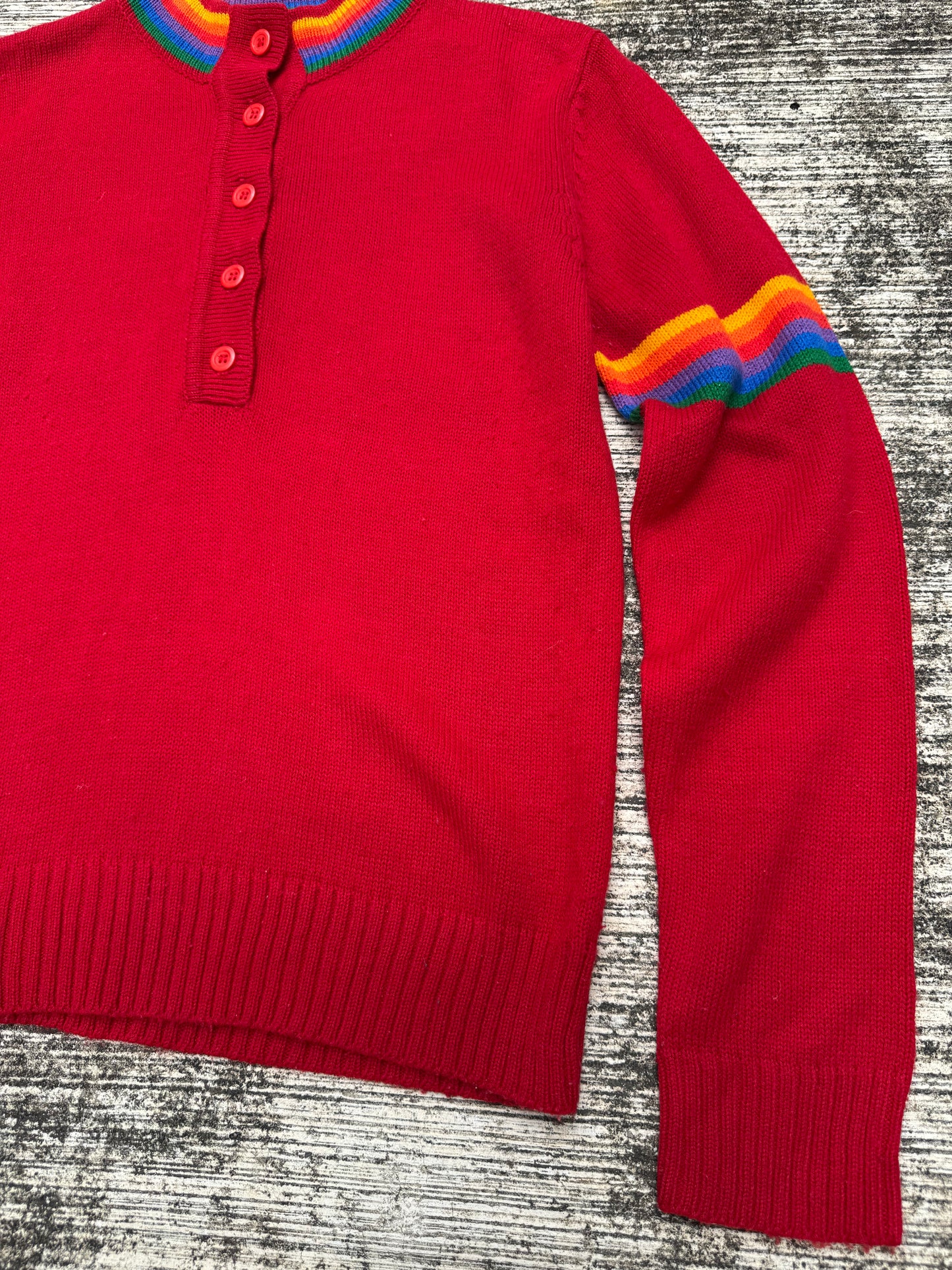 Vintage 1970s-80s Levis Rainbow Trim Henley Sweater
