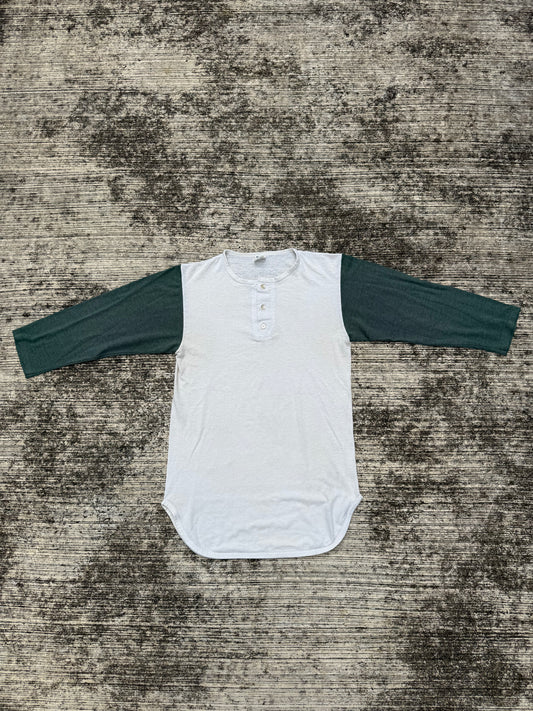Vintage 1970s-80s Champion Henley Baseball Tee Raglan 3/4 Sleeve