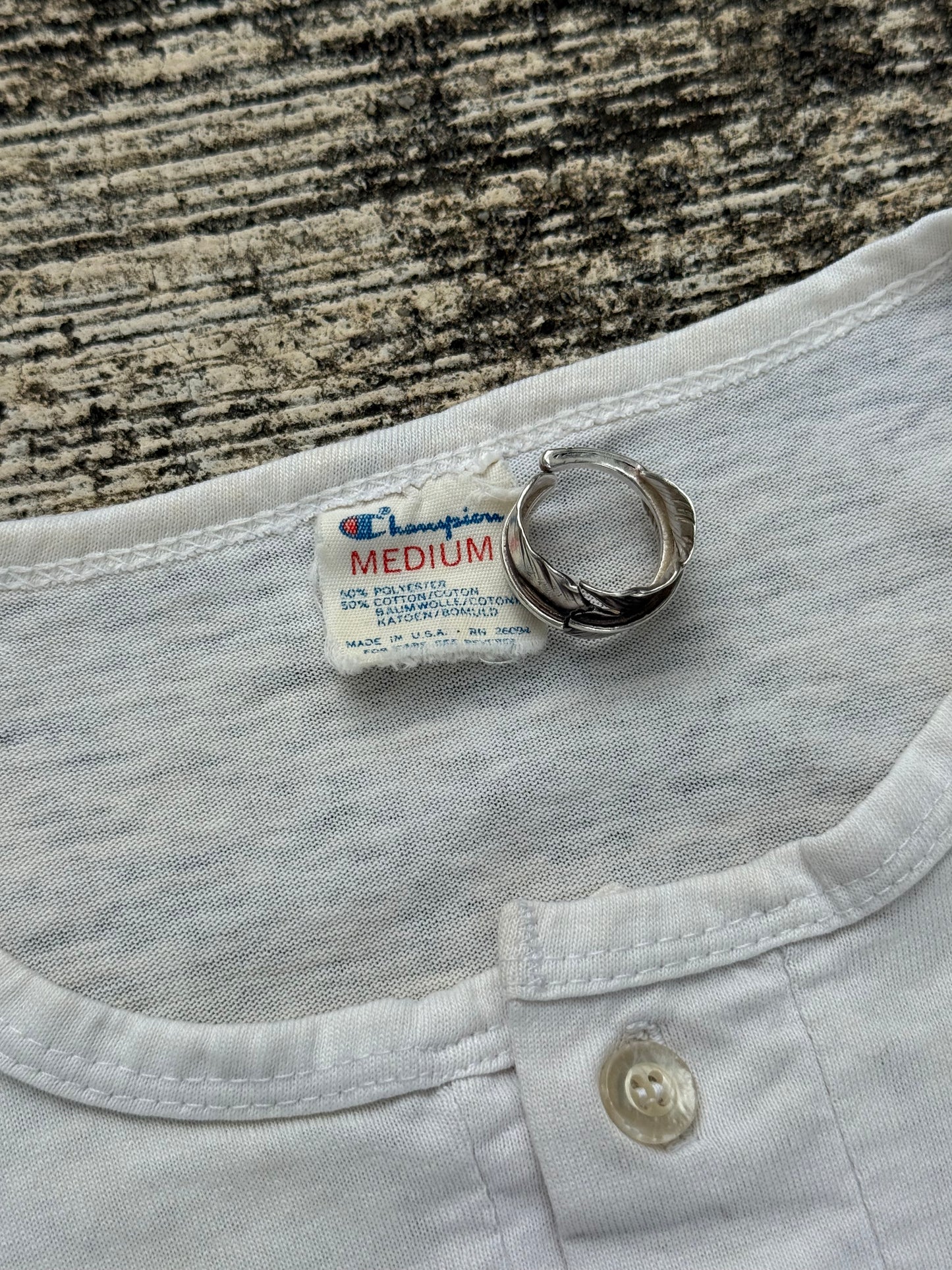 Vintage 1970s-80s Champion Henley Baseball Tee Raglan 3/4 Sleeve