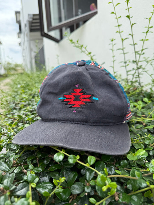 Vintage Tribal Pattern Snapback Cap Made in USA Aztec Style 90s Streetwear