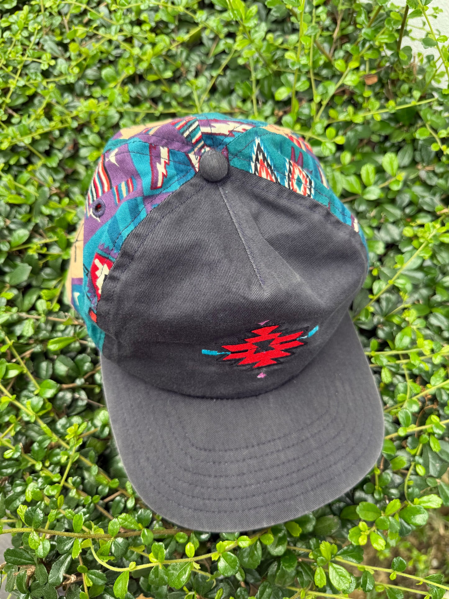 Vintage Tribal Pattern Snapback Cap Made in USA Aztec Style 90s Streetwear