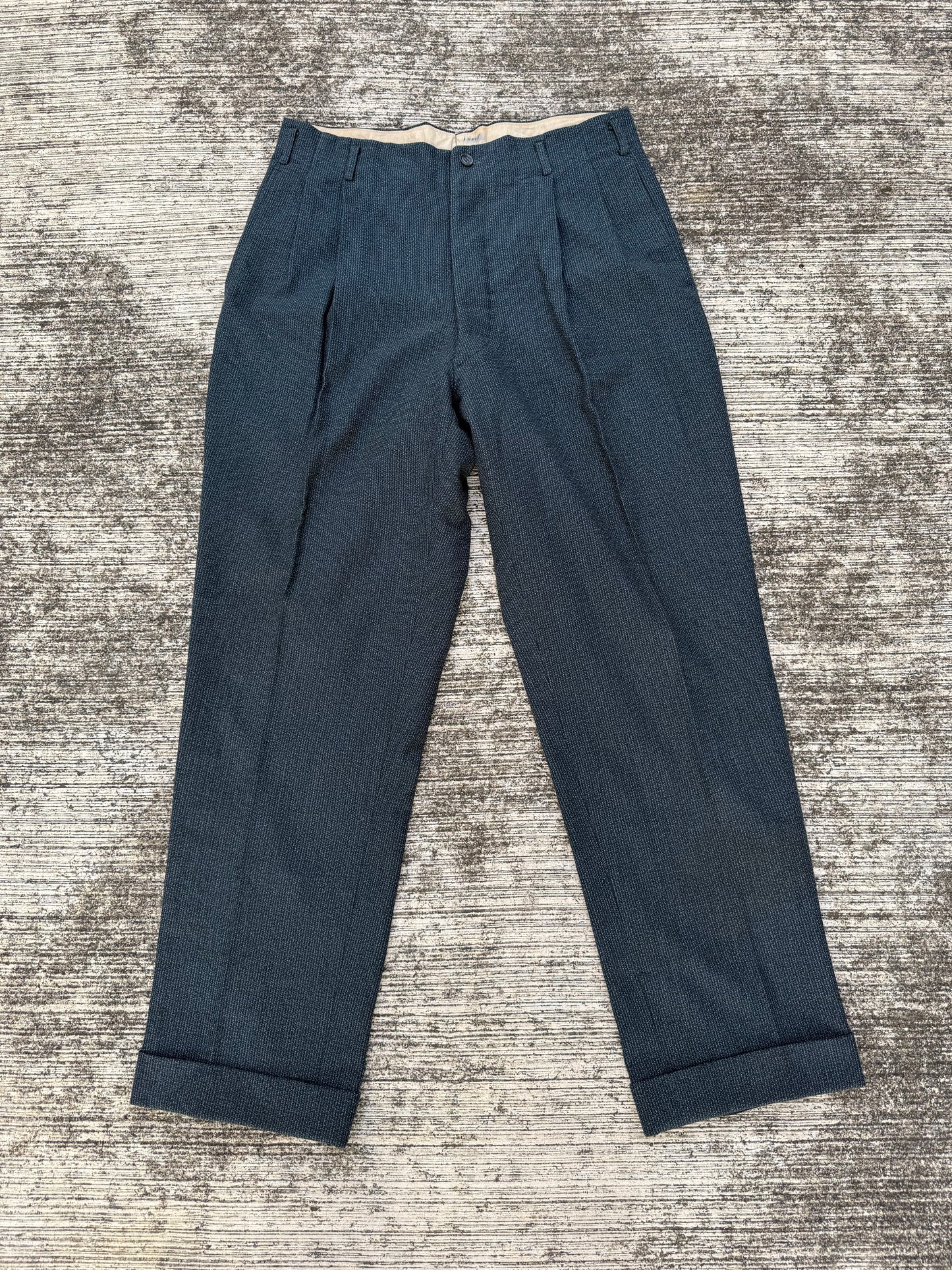Vintage 1940s–50s Basket Weave Wool Pleated Trousers