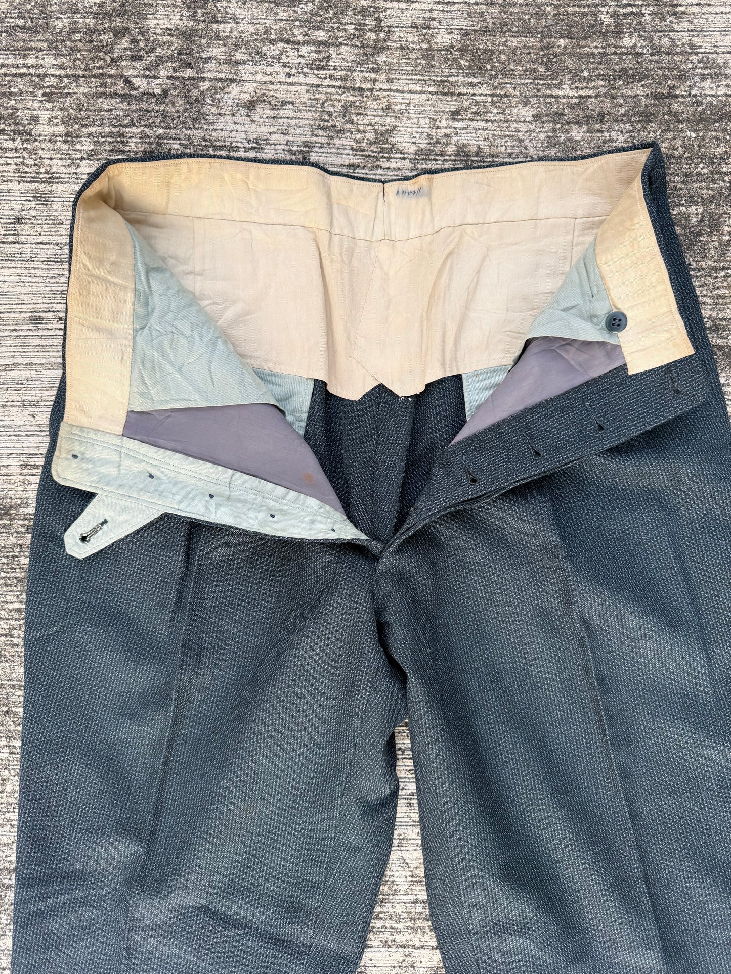 Vintage 1940s–50s Basket Weave Wool Pleated Trousers