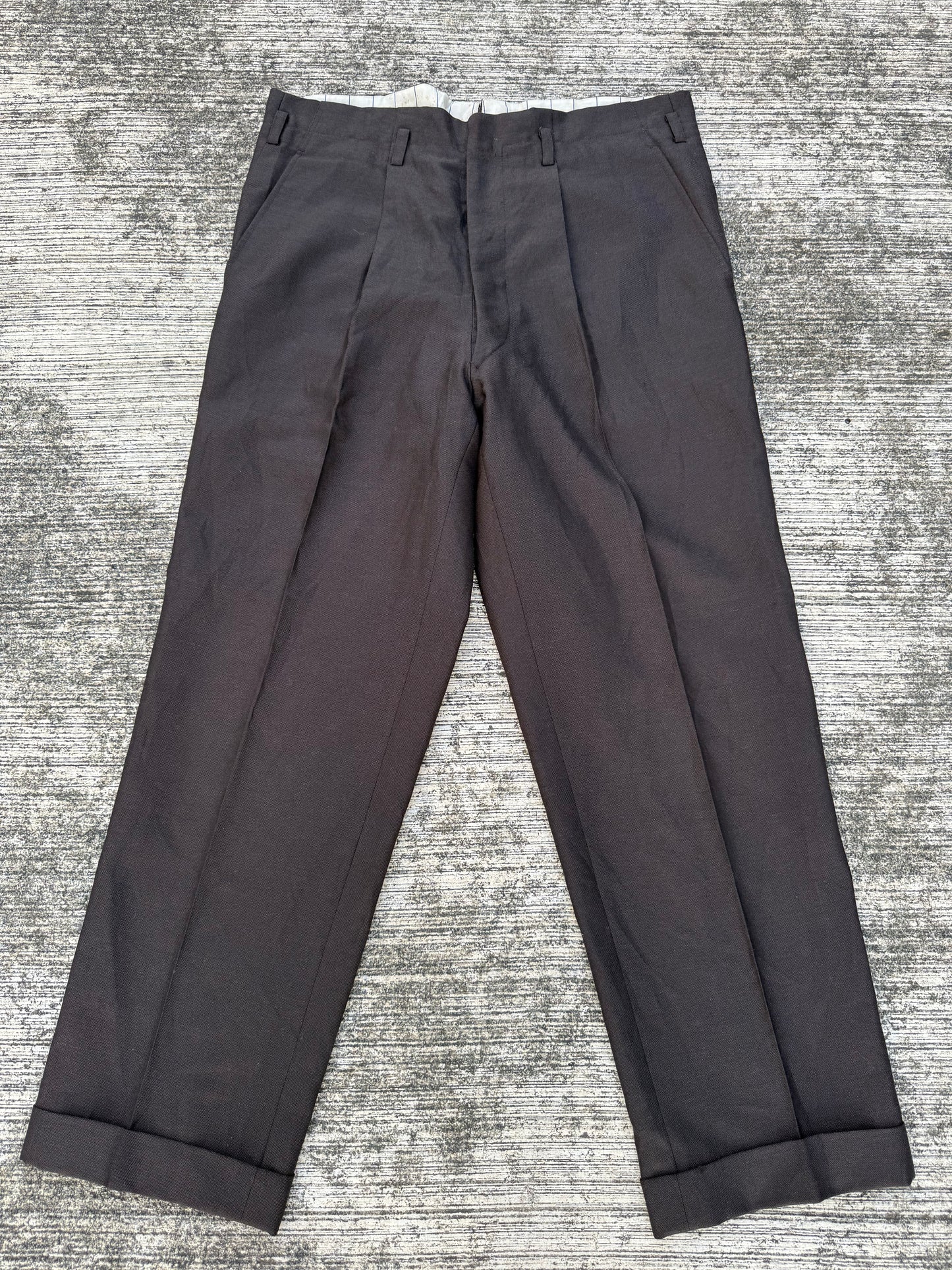 Vintage 1950s–60s Brown Gabardine Trousers European Tailoring