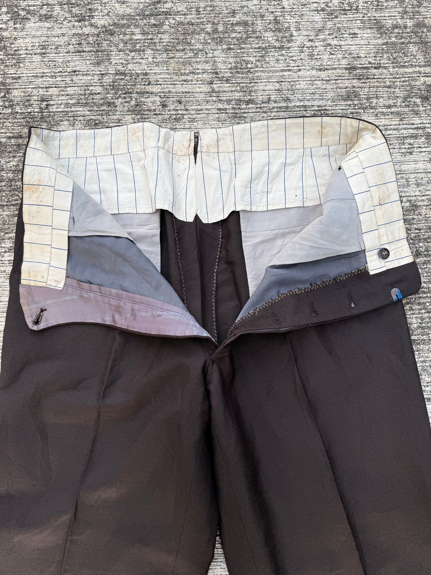 Vintage 1950s–60s Brown Gabardine Trousers European Tailoring