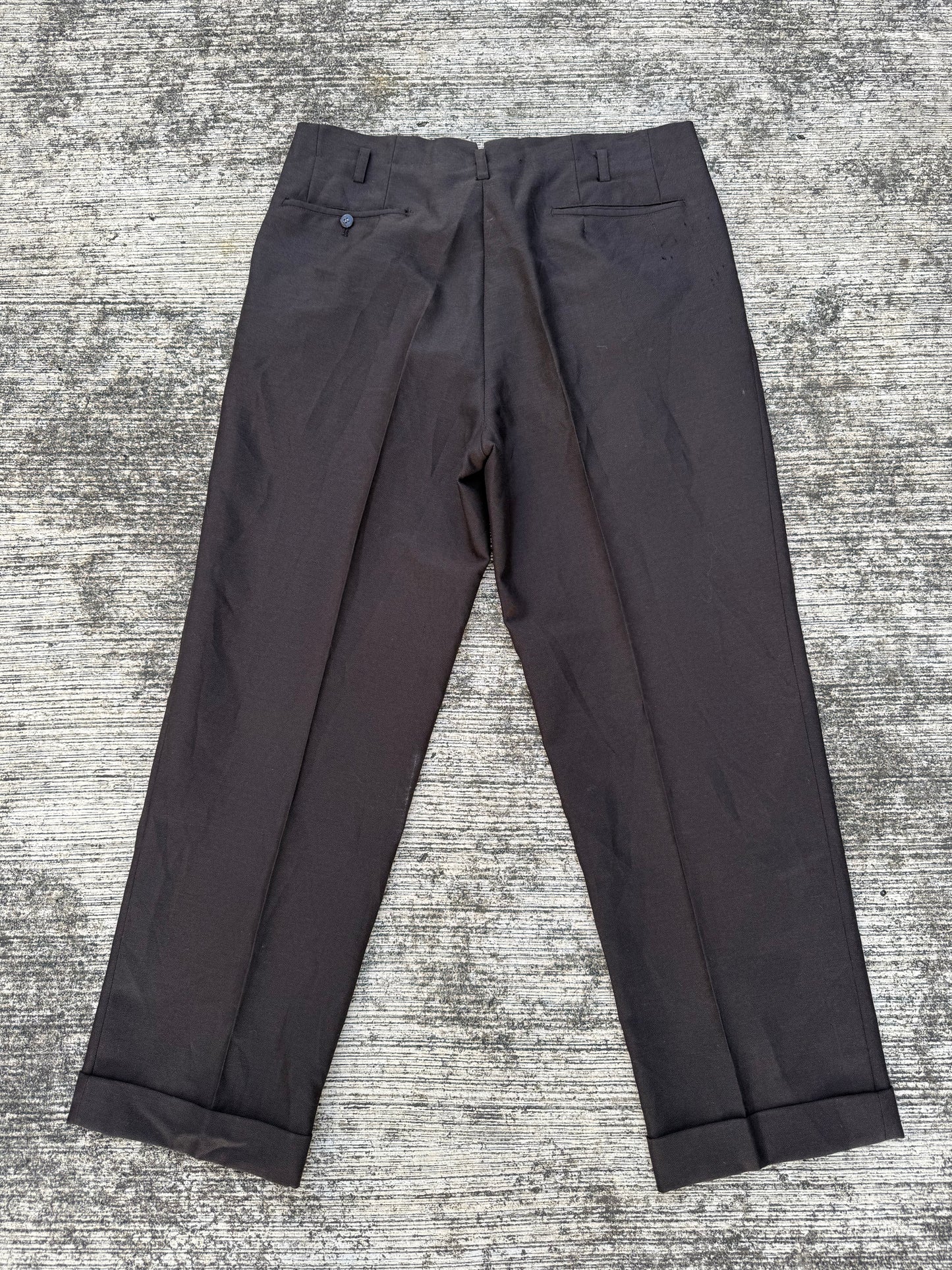 Vintage 1950s–60s Brown Gabardine Trousers European Tailoring