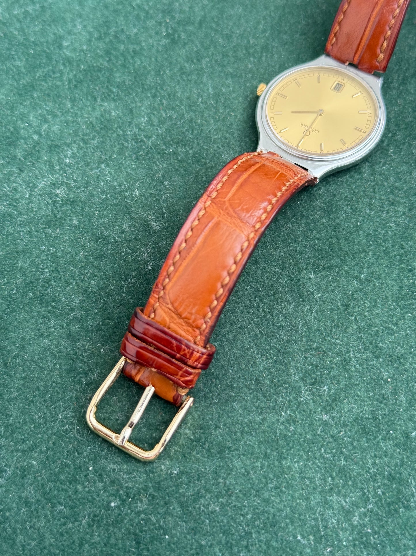 Vintage Omega De Ville Quartz Gold Dial Dress Watch