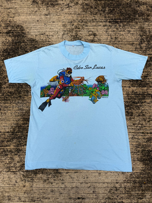 Vintage 80s Cabo San Lucas Mexico Scuba Diving Souvenir T-Shirt