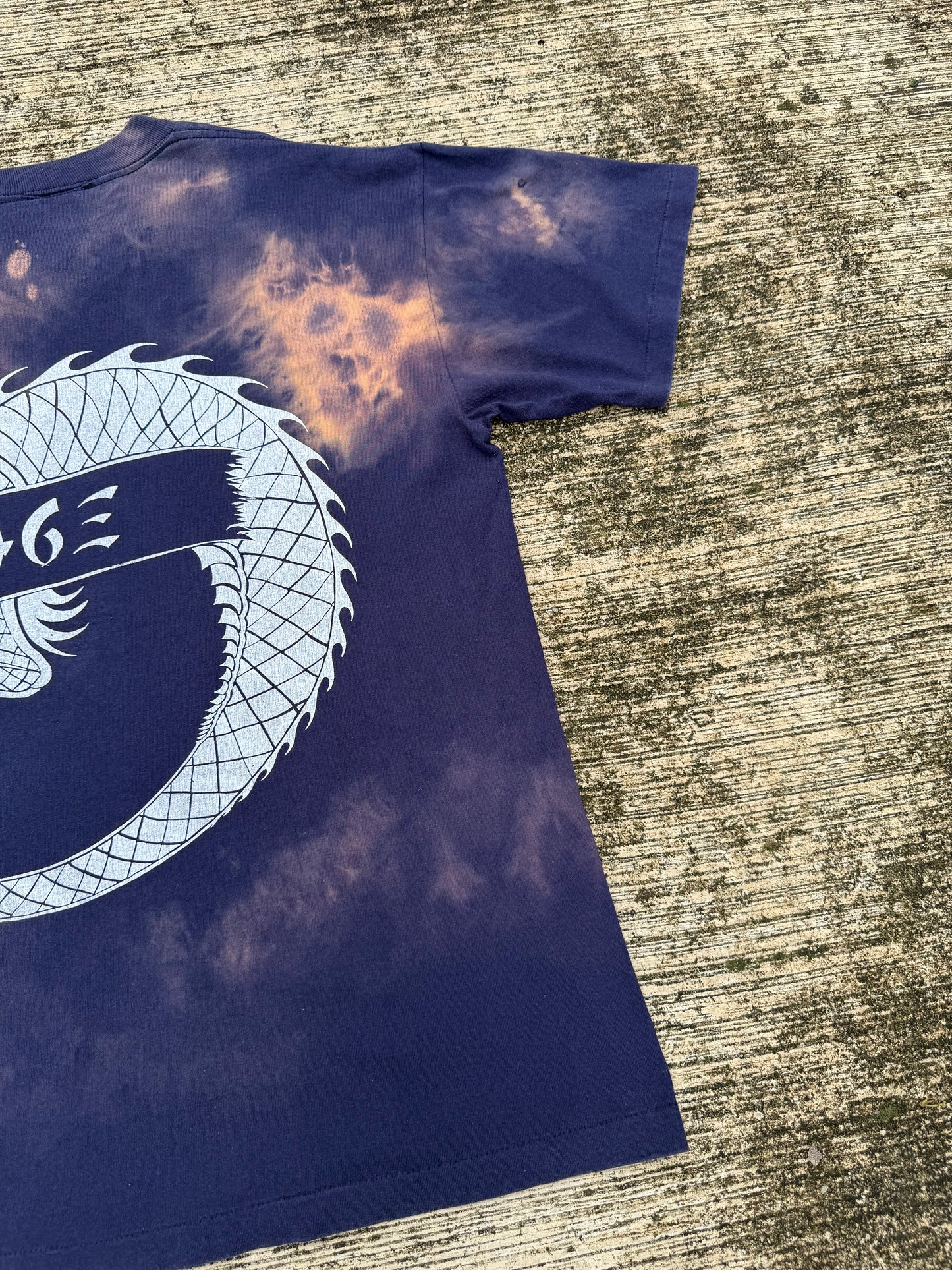 Vintage Bronze Age Dragon Graphic T-Shirt Black Bleach Wash Surf Skate